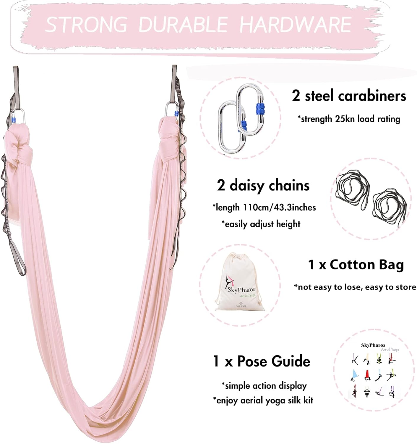 5.5 Yards Aerial Silks Yoga Swing Set - Aerial Yoga Hammock Kit Anti-Gravity Flying for Fitness, Low/Non Stretch Nylon Tricot Fabric Hardware Included for Dance