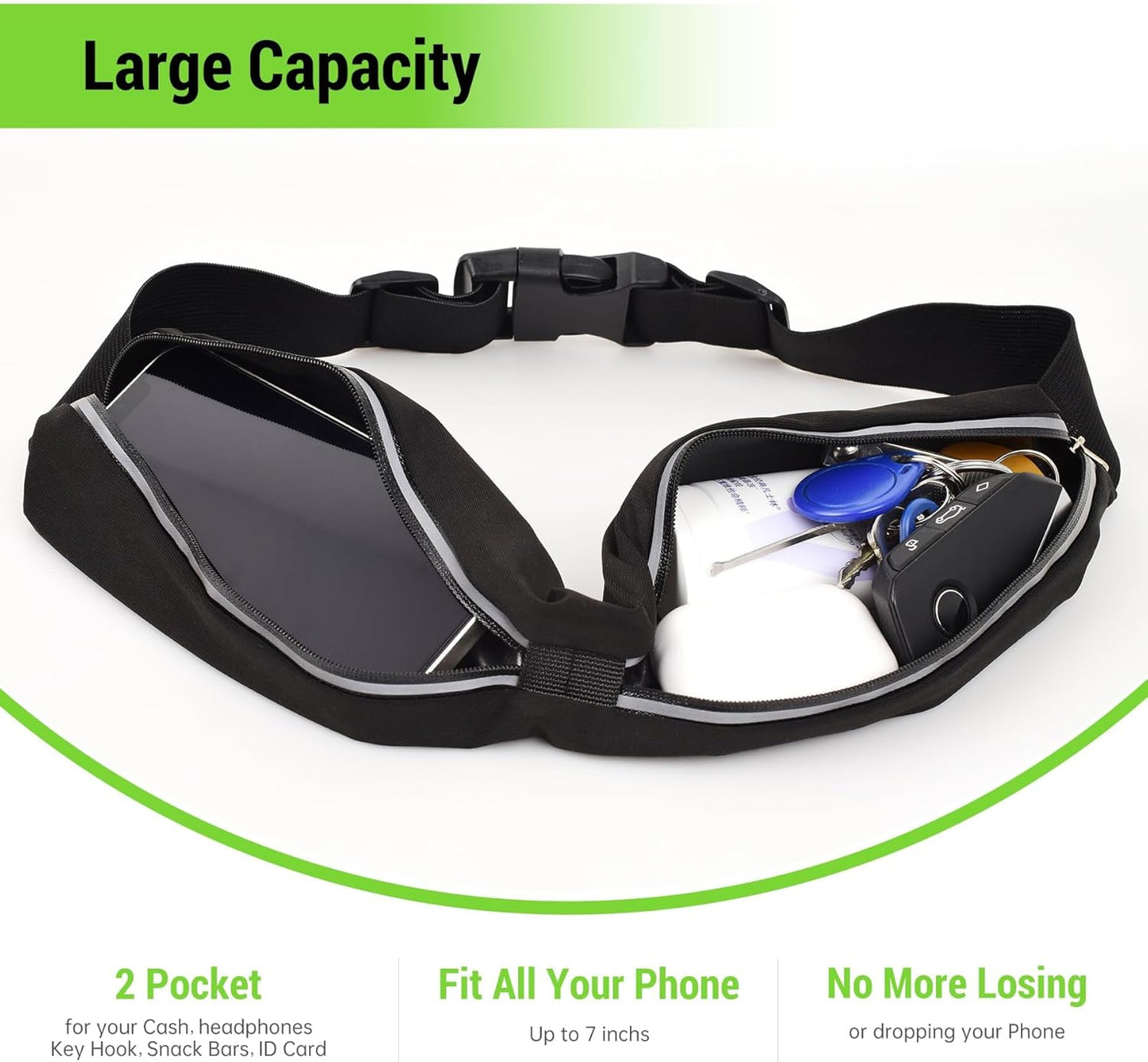 Slim Running Belts for Women Men - Running Phone Holder Fanny Pack for Key, Accessories Fits ALL Cell Phones, Black