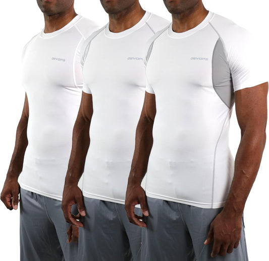 DEVOPS 3 Pack Men's Cool Dry Short Sleeve Compression Shirts, Sports Baselayer T-Shirts Tops, Athletic Workout Shirt