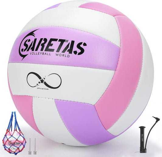 Beach/Water/Sand Volleyballs, Outdoor/Indoor Official Size, Soft Touch Volleyball for Beginners, Cute Volley Ball for Girls/Kids/Youth, Ideal Gifts with Pump for Backyard, Pool, Middle School
