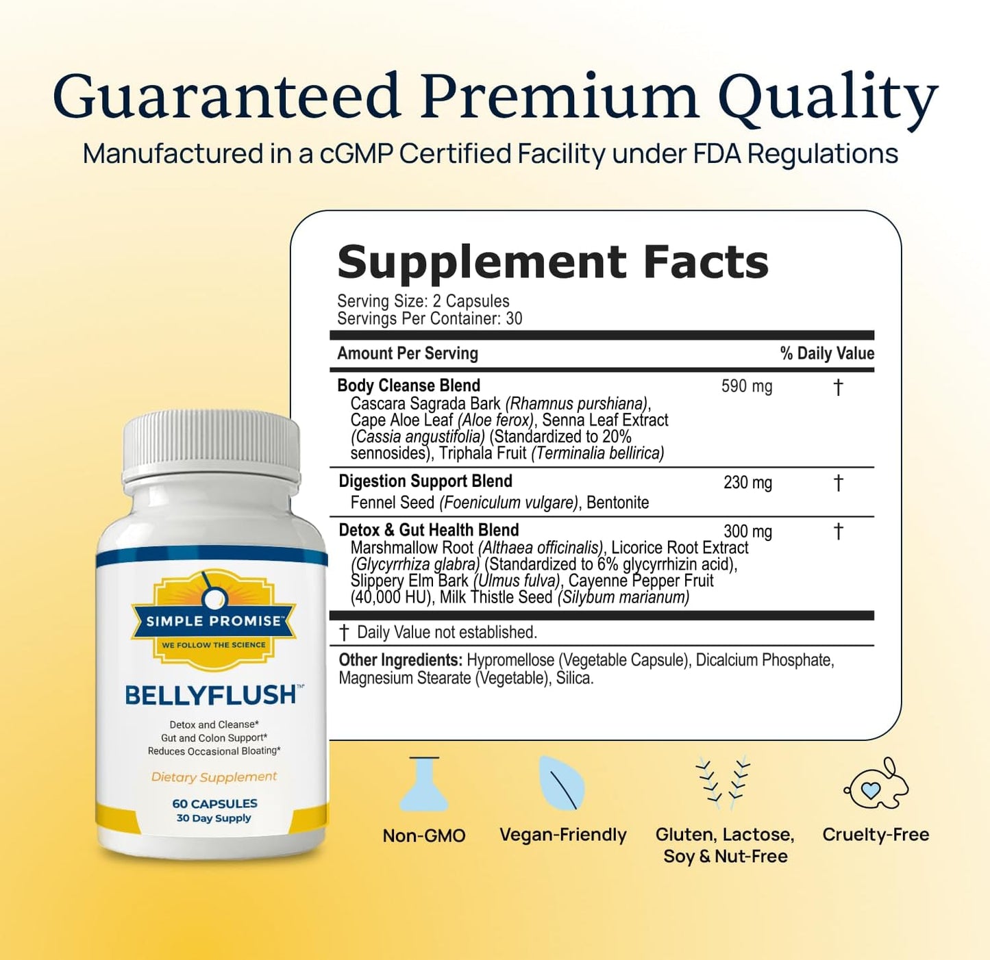 Simple Promise BellyFlush - Gentle Colon & Gut Cleanse Supplement for Comfort with Milk Thistle & Bentonite Clay - Supports Debloat, Digestive Cleanse & Flushing - 60 Capsules