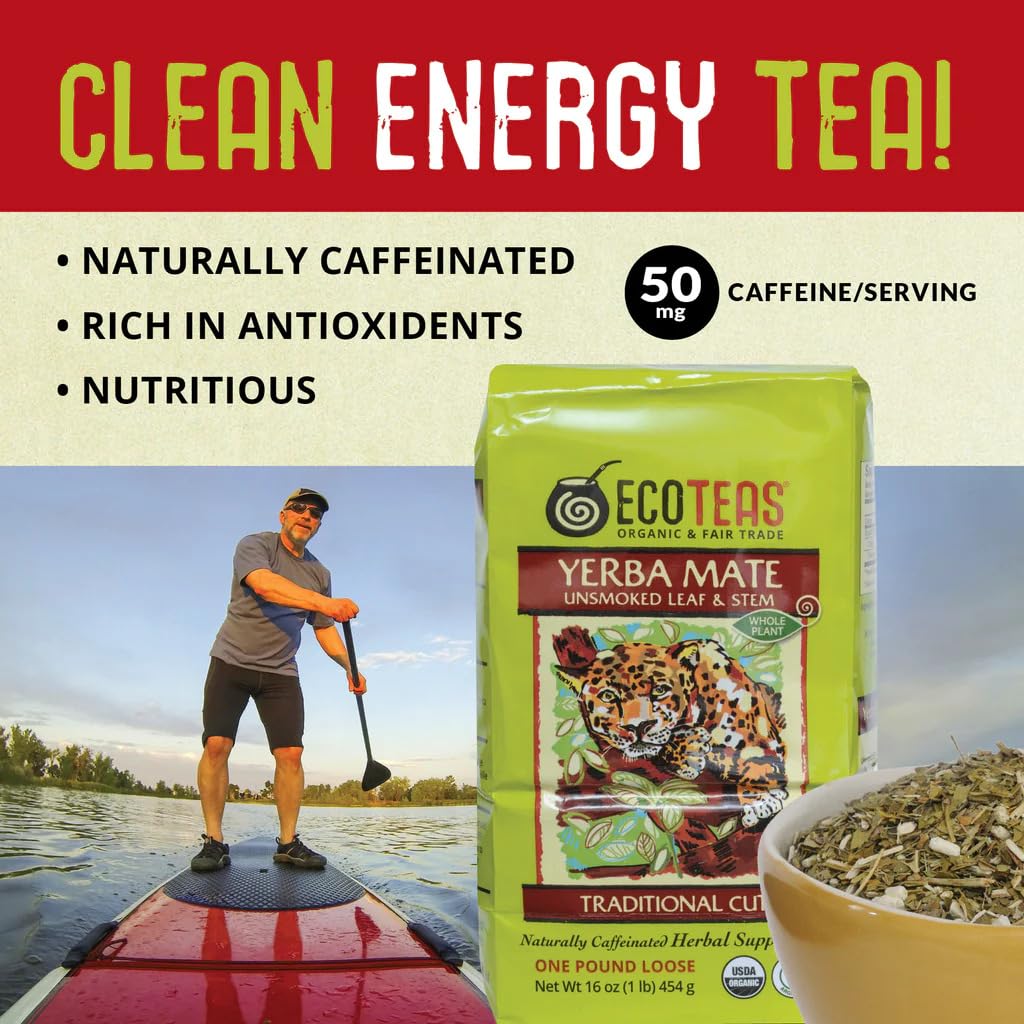 ECOTEAS Organic Yerba Mate Loose Leaf Tea – Unsmoked Detox Herbal Tea for Natural Energy – Coffee Alternative - Kosher, Non-GMO, Gluten-Free - Traditional Cut, 1 lb (Pack of 3)