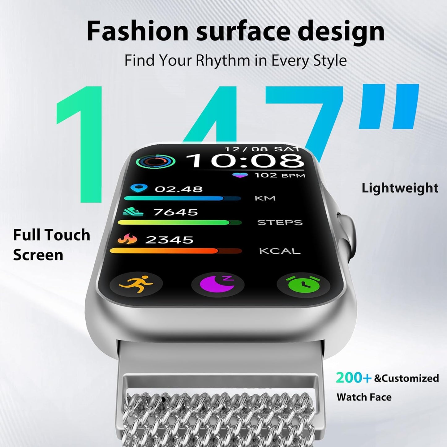 Fitness Tracker with 24/7 Continuous Heart Rate, Blood Oxygen Monitor, Smart Watch with Sleep Monitor, IP68 Waterproof Activity Tracker Step Counter for Women Men