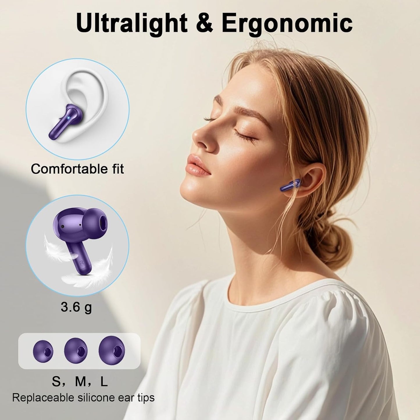 Bluetooth 5.4 Earbuds, 2025 Wireless Headphones Hi-Fi Stereo Ear Buds, 4 ENC Noise Cancelling Mic, 40+Hrs USB-C in-Ear Earphone, IP-X7 Waterproof Sport Workout Gym for Laptop Pad Android iOS