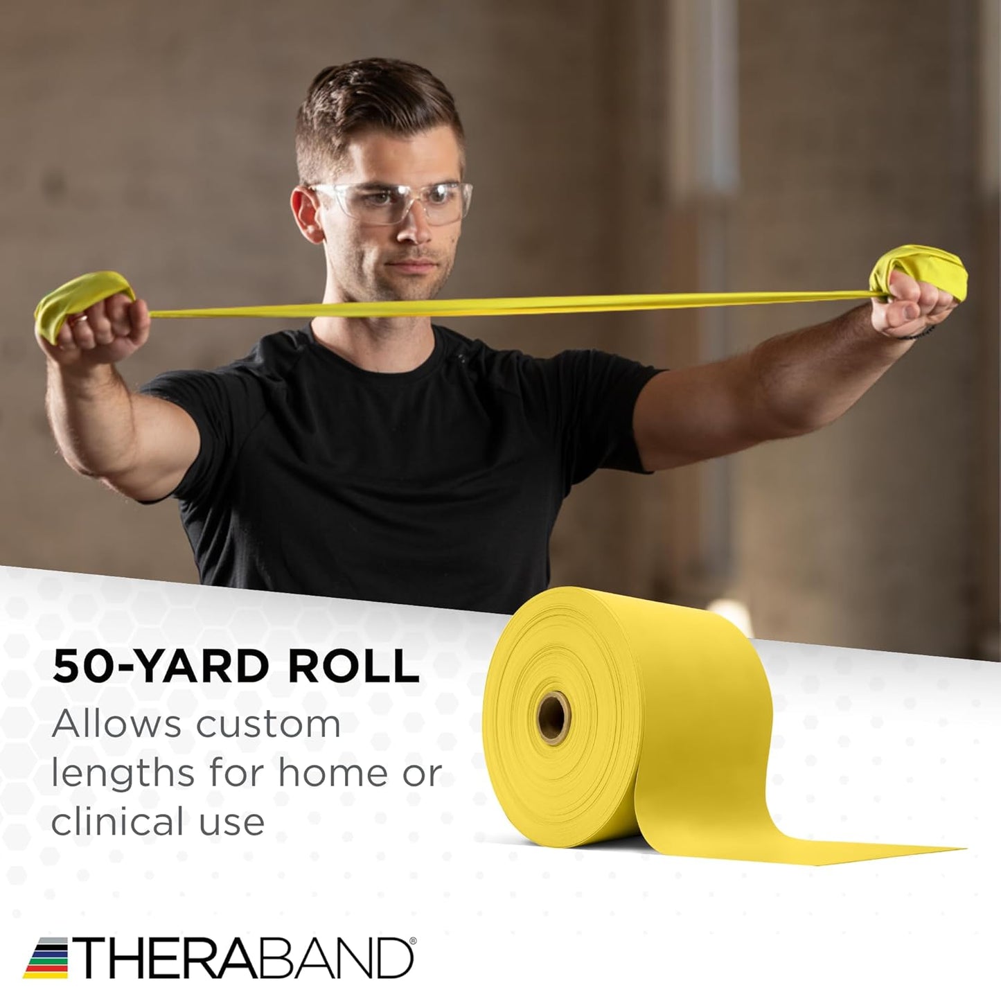 THERABAND Resistance Band, Yellow, Light, 50-Yard Roll, Latex-Free, Elastic Band for Exercise, Physical Therapy, Yoga, Pilates, Stretching, Home Workouts, Cut-to-Length, Color-Coded Levels