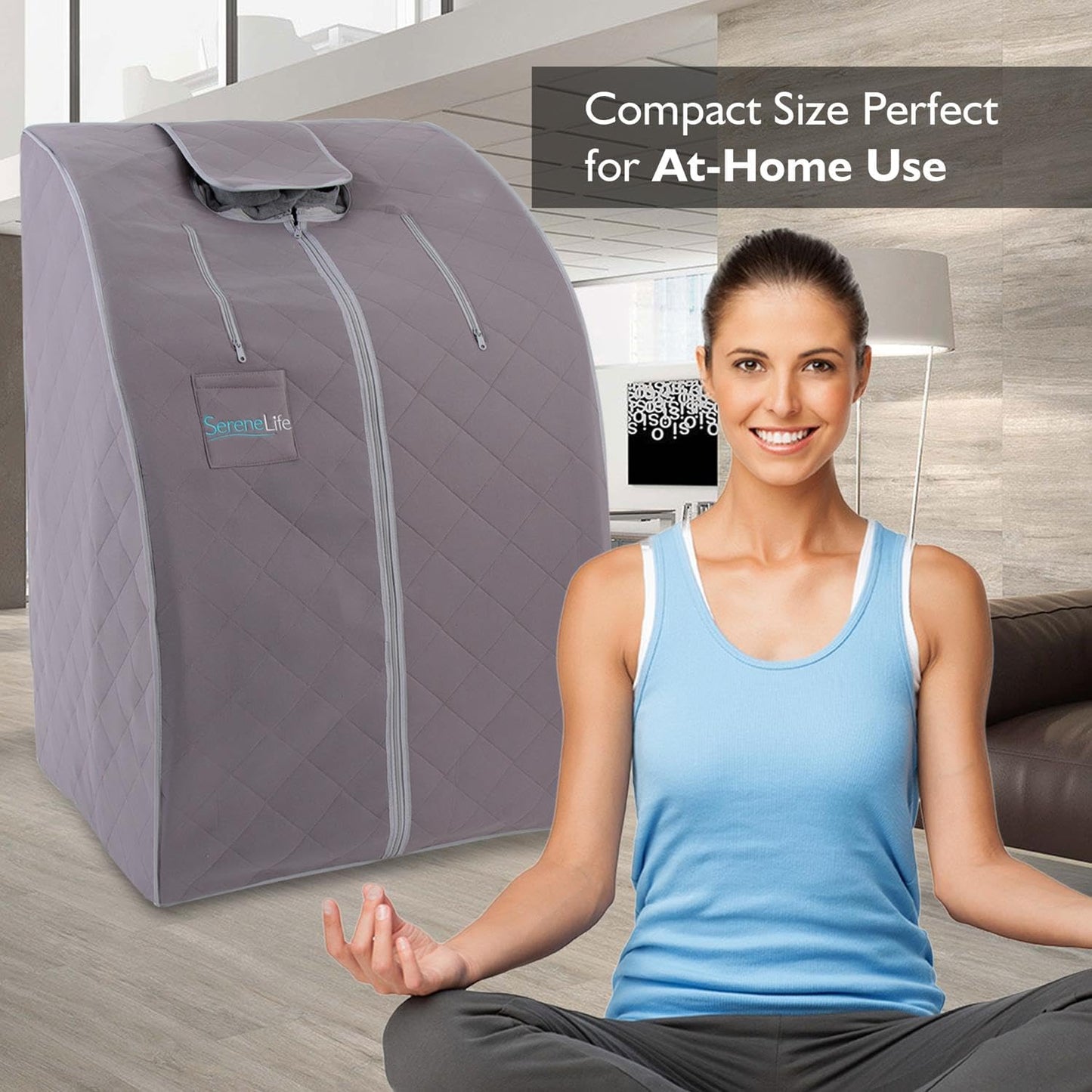 SereneLife Portable Sauna for Home, Infrared Sauna Tent with Heated Foot Pad and Folding Chair, Compact Personal Rejuvenation Sauna, Remote Control In-Home Spa, 38" x 32” - (Gray)