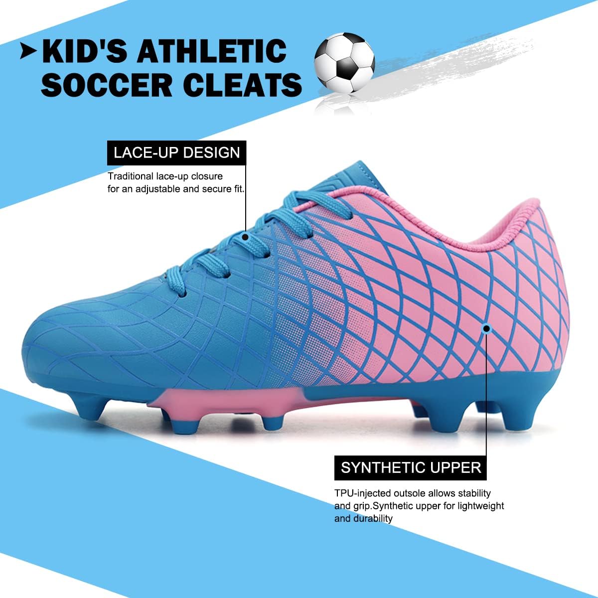 JABASIC Kids Outdoor Soccer Cleats Athletic Firm Ground Football Shoes