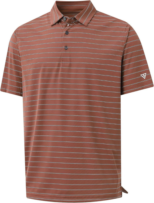 M MAELREG Mens Striped Golf Shirts Short Sleeve Silk-Like Touch Water-Resistant Breathable Soft Collared Polo Shirts for Men