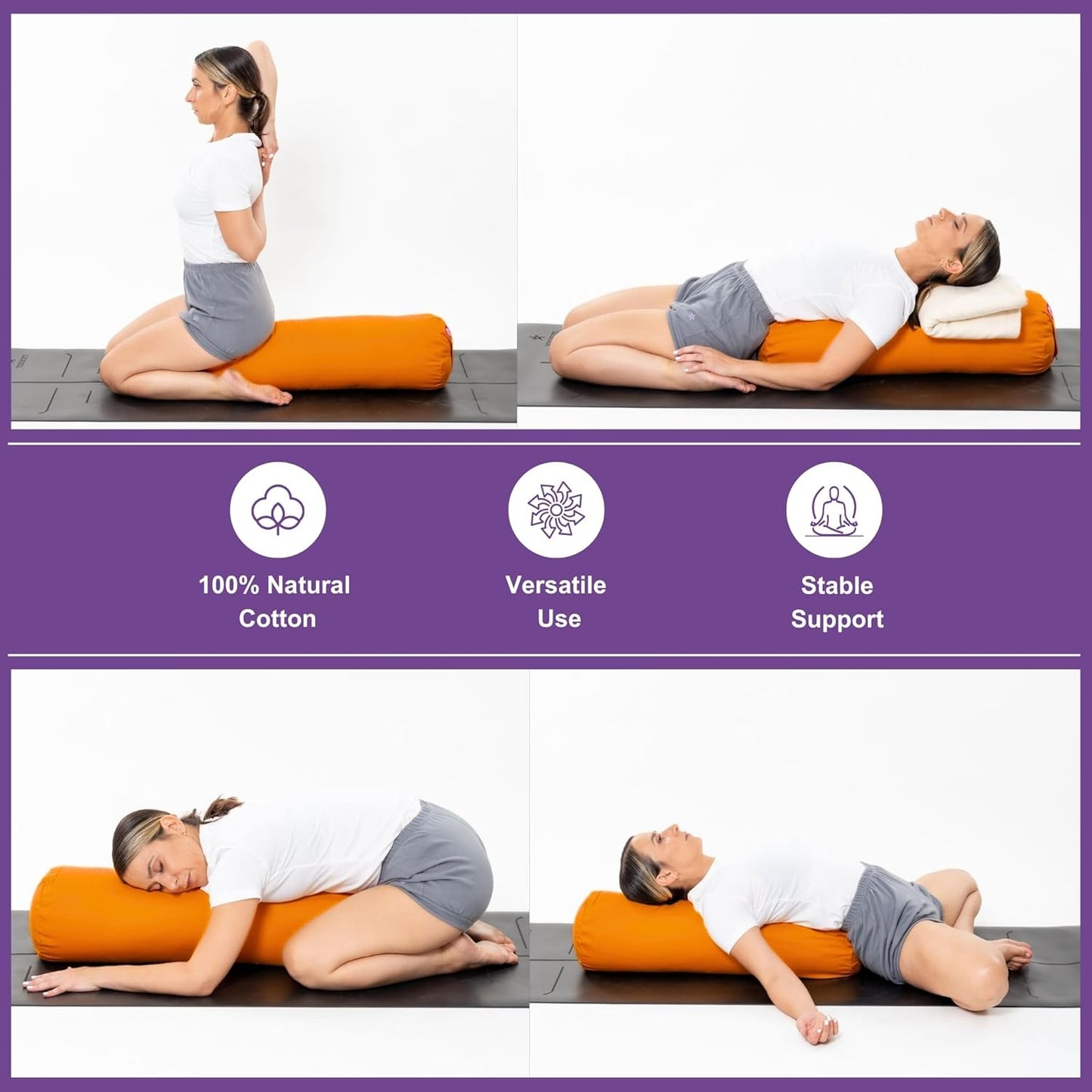 Yogikuti Iyengar Yoga Bolster for Restorative Yoga and Meditation – Lightweight Cotton Support Pillow with Handle for Easy Carry, Versatile for Pose Modification, Balance, Back Relief, and Relaxation