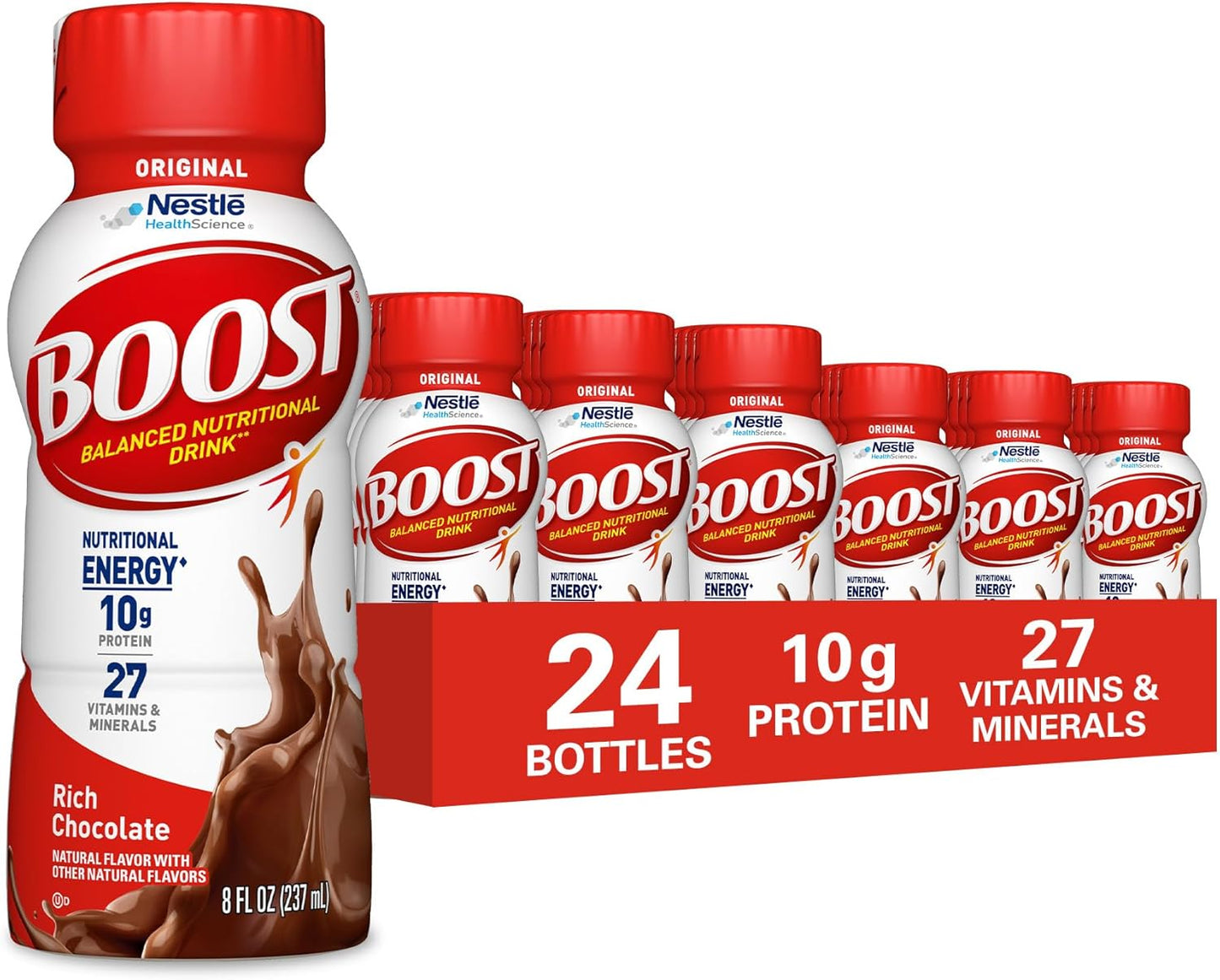 BOOST Original Ready to Drink Nutritional Drinks, Rich Chocolate, 8 Fl Oz Bottles (Pack of 24)