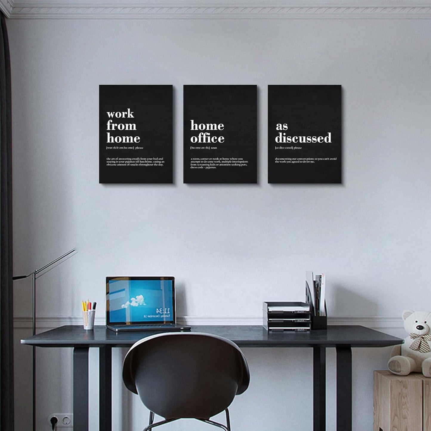 Framed Office Decor Canvas Wall Art Positive Quote - Office Black Large Wall Art, Quotes Poster, Positive Motivational Artwork Set of 3 Prints, Inspirational Wall Art Painting