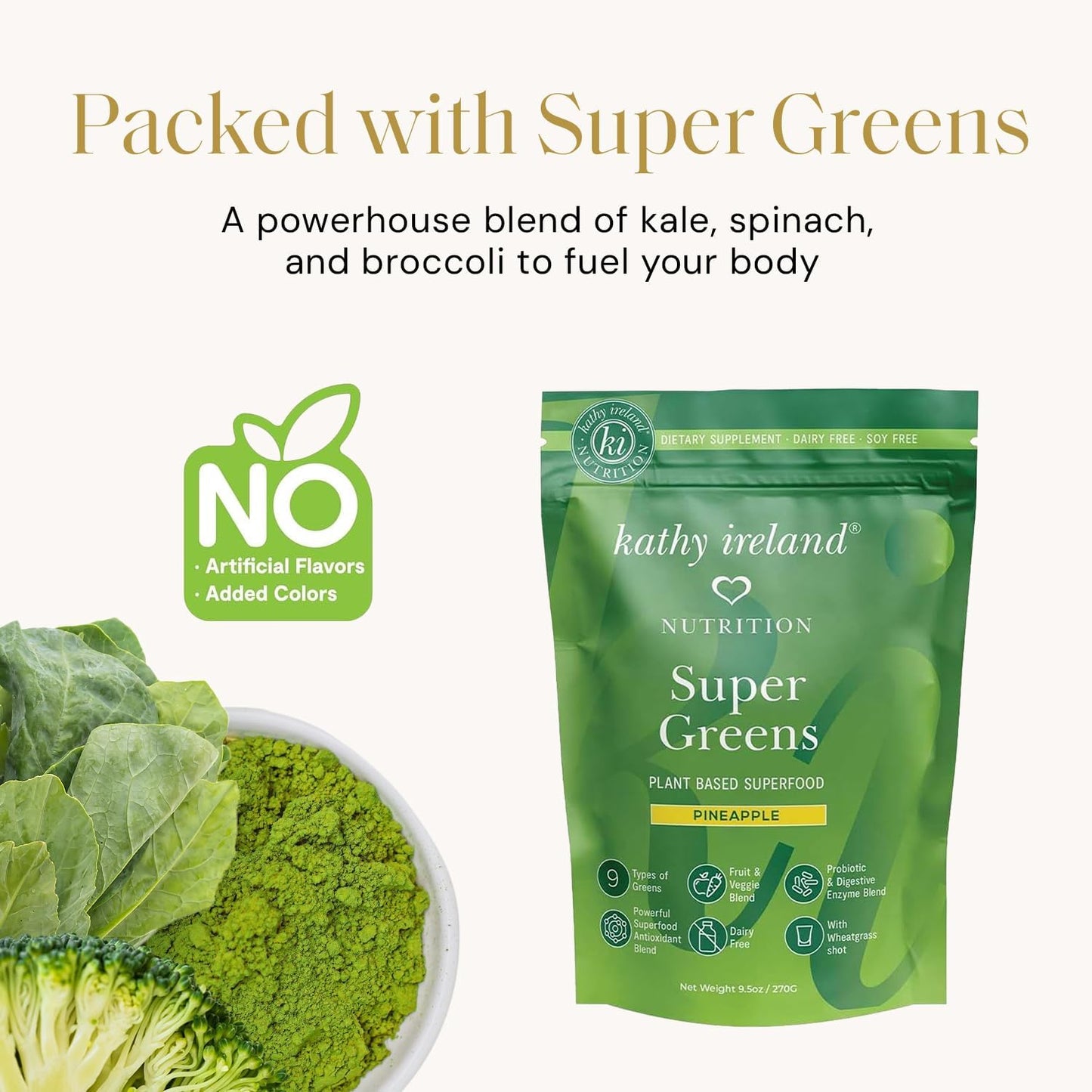 Plant Based Super Greens Powder Mix, Pineapple, 9.5oz