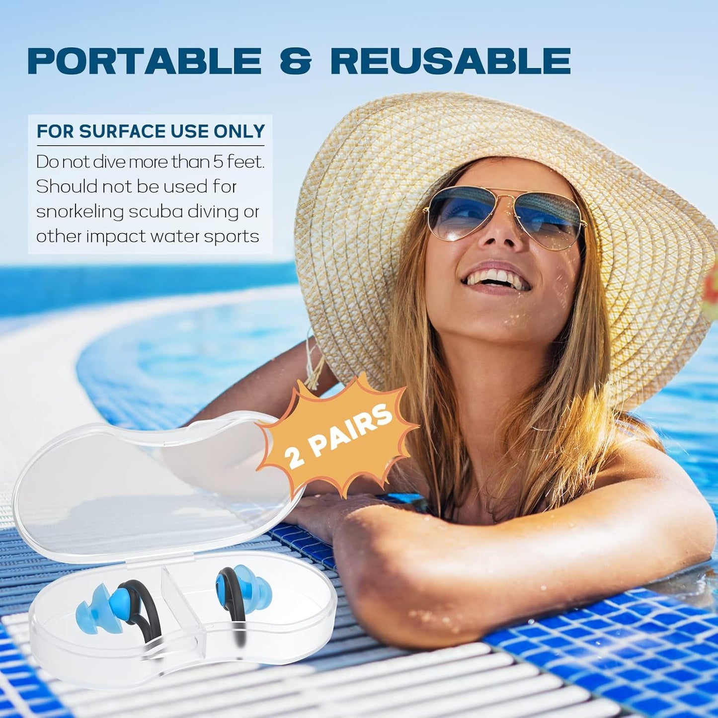 Hearprotek 2 Pairs Swimmer Ear Plugs, Upgraded Custom-fit Water Protection Adult Swimming earplugs for Swimmers Water Pool(Sky Blue)