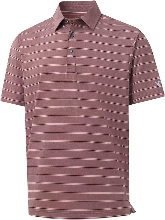 M MAELREG Golf Shirts for Men Moisture Wicking Striped Polo Performance Dry Fit Business Sports Mens Polo Shirts Short Sleeve