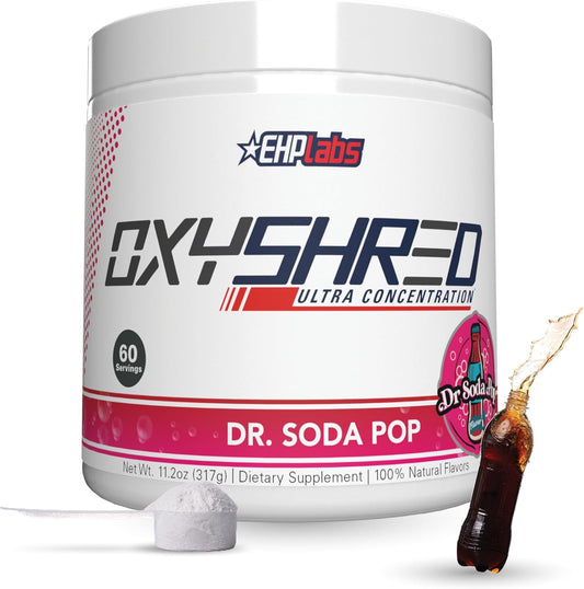 EHP Labs OxyShred Thermogenic Fat Burner - Pre-Workout Powder with L-Glutamine, Acetyl L-Carnitine, Metabolism Booster, Weight Loss, Appetite Control, Energy Drink, Dr. Soda Pop, 60 Servings