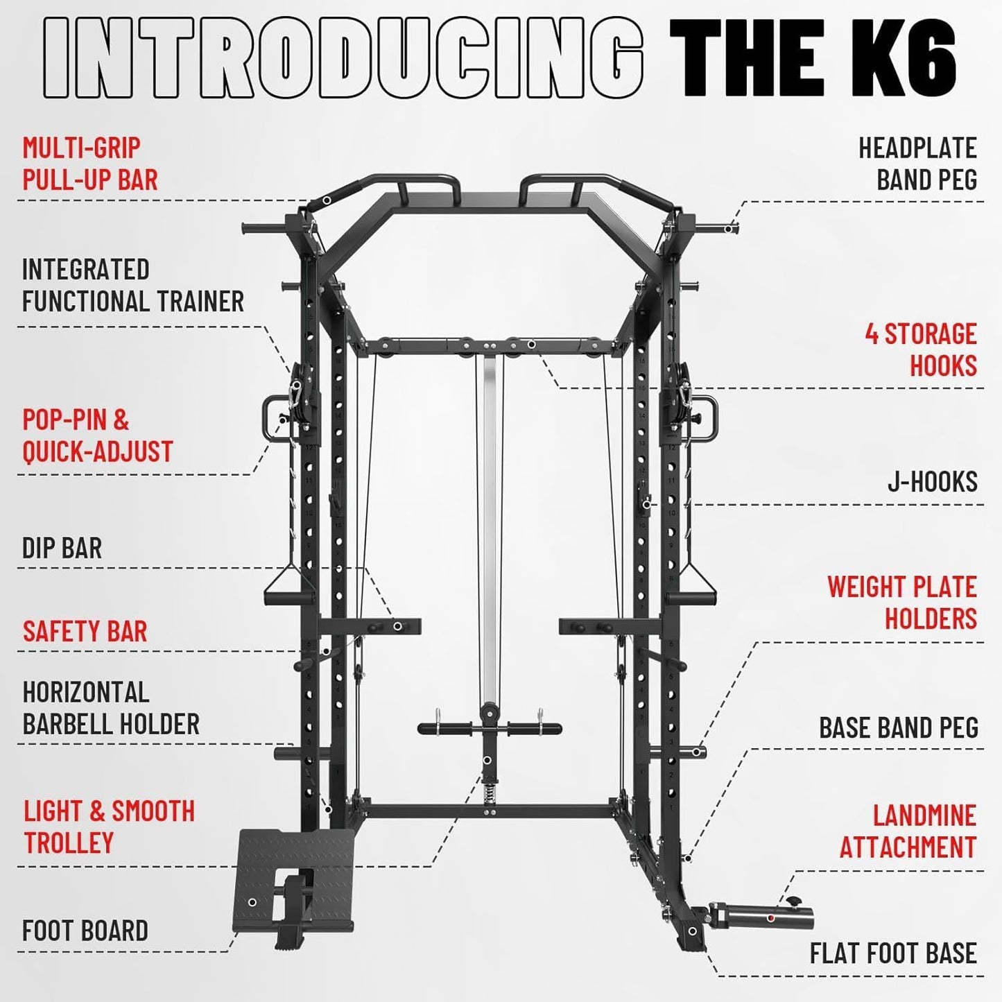 Mikolo Power Cage, Power Rack with Cable Crossover System, 1500LBS Squat Rack with LAT Pull Down System, Workout Cage with Pulley System for Fitness Home Gym