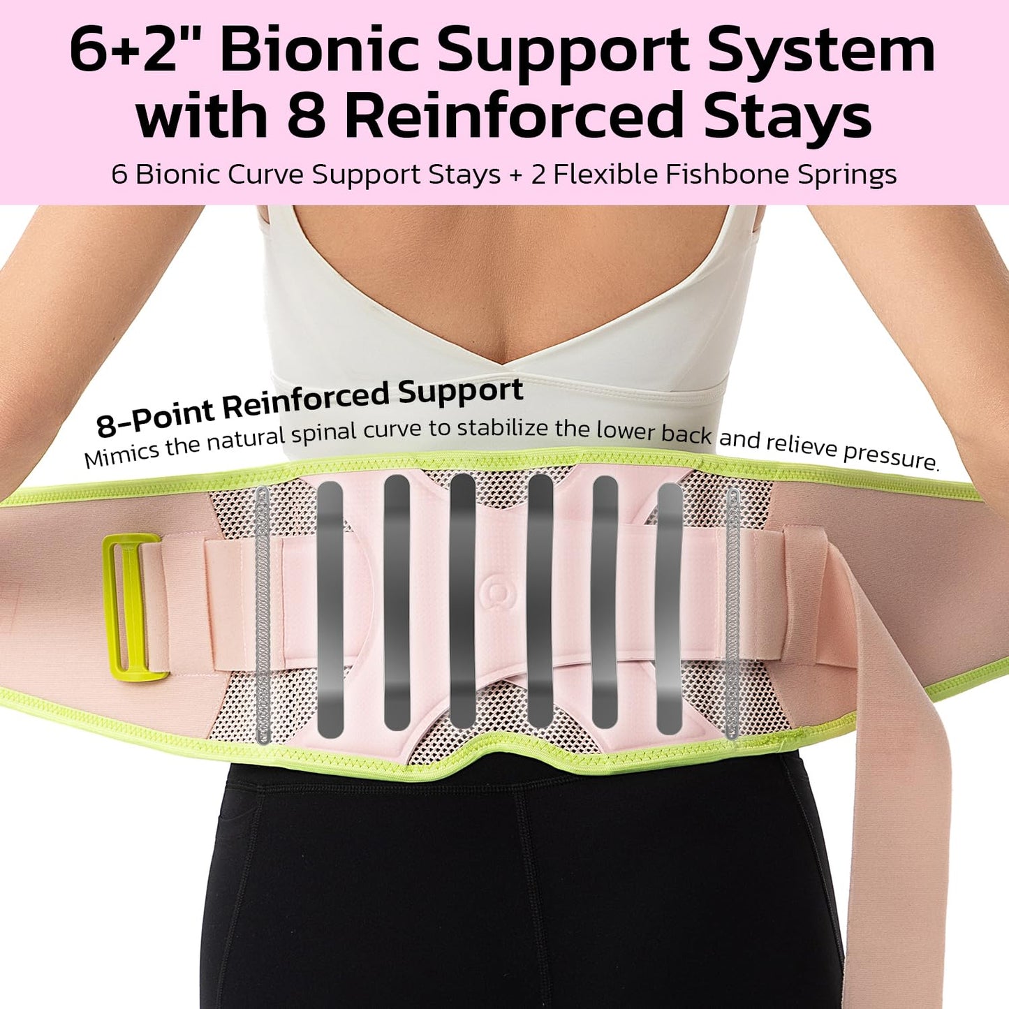 Back Brace for Lower Back Pain Relief, 8X Powerful Support System,Lumbar Support Belt for Men & Women Ergonomic 3D knitted Design with Adjustable Strap for Fitness Running Home Pilates Pink S