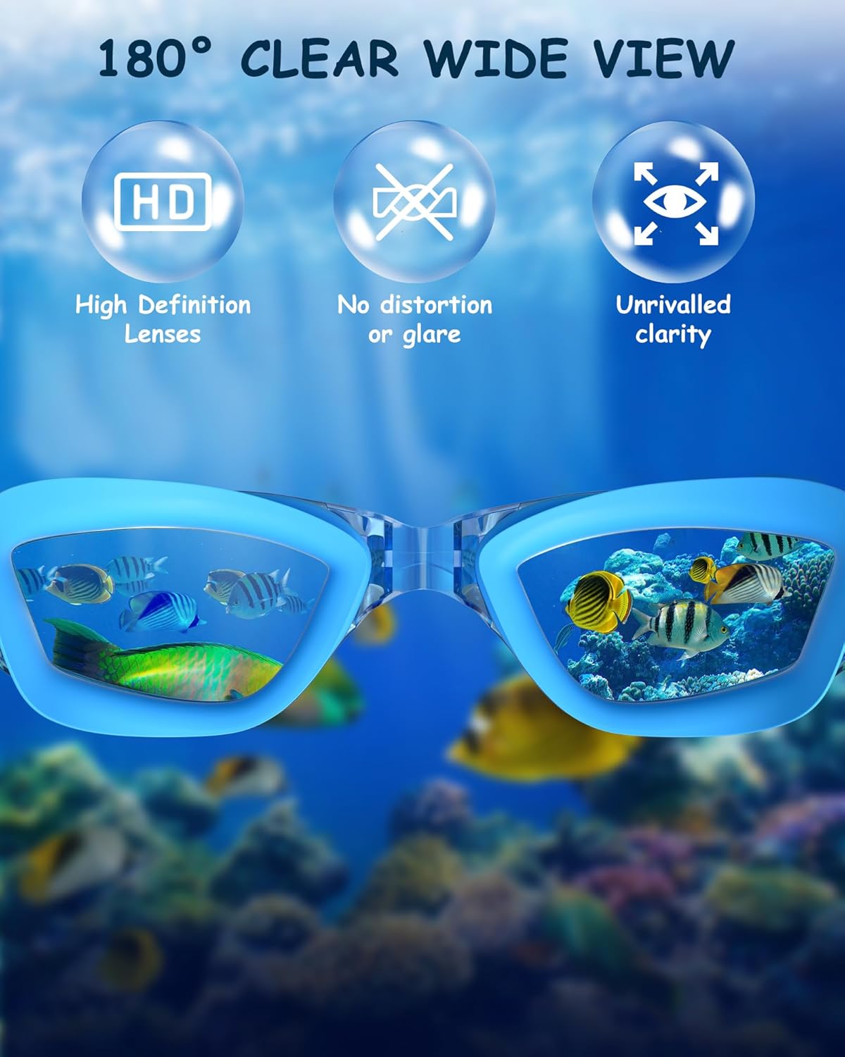 Kids Swim Goggles, Swimming Goggles for Kids Toddlers 3-14 with Swim Cap, Nose Clip, Nose Bridge, Ear Plugs