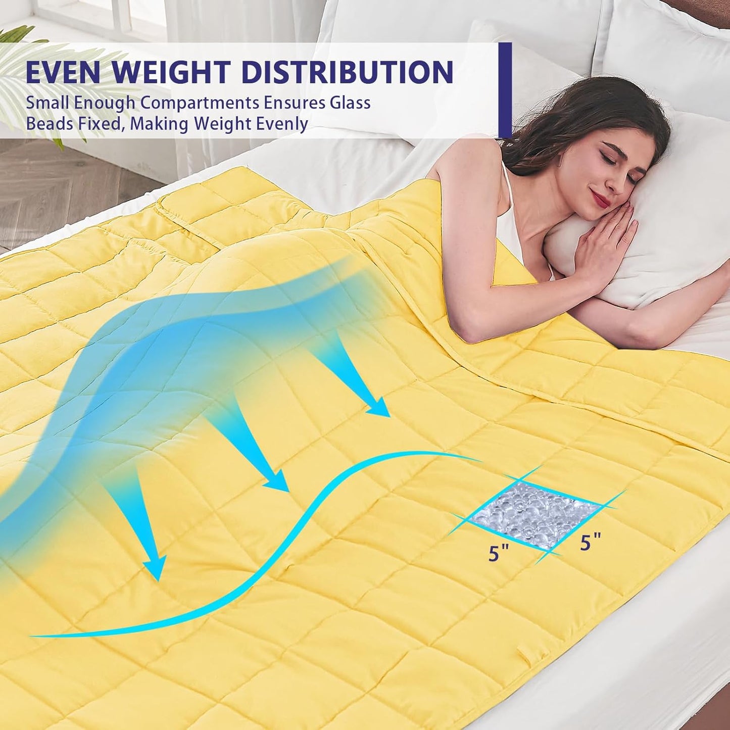yescool Weighted Blanket for Adults (15 lbs, 60" x 80", Yellow) Cooling Heavy Blanket for Sleeping Perfect for 140-160 lbs, Queen Size Breathable Blanket with Premium Glass Bead, Machine Washable