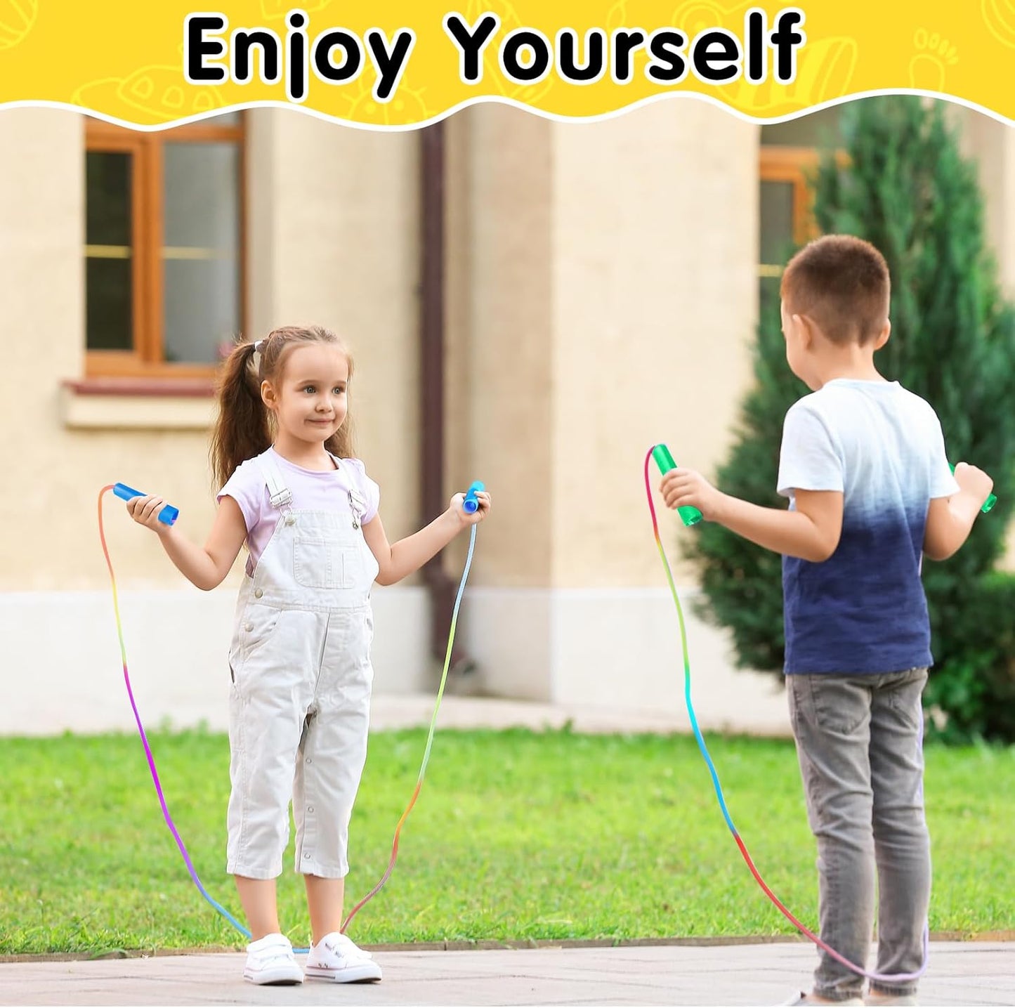 Jeffbaubl 18 Pack Jump Rope for Kids, 7.2Ft Kids Rainbow Jump Rope, Adjustable Skipping Ropes with Plastic Handles, Jumping Ropes for Boys Girls Outdoor Activity Party Favors