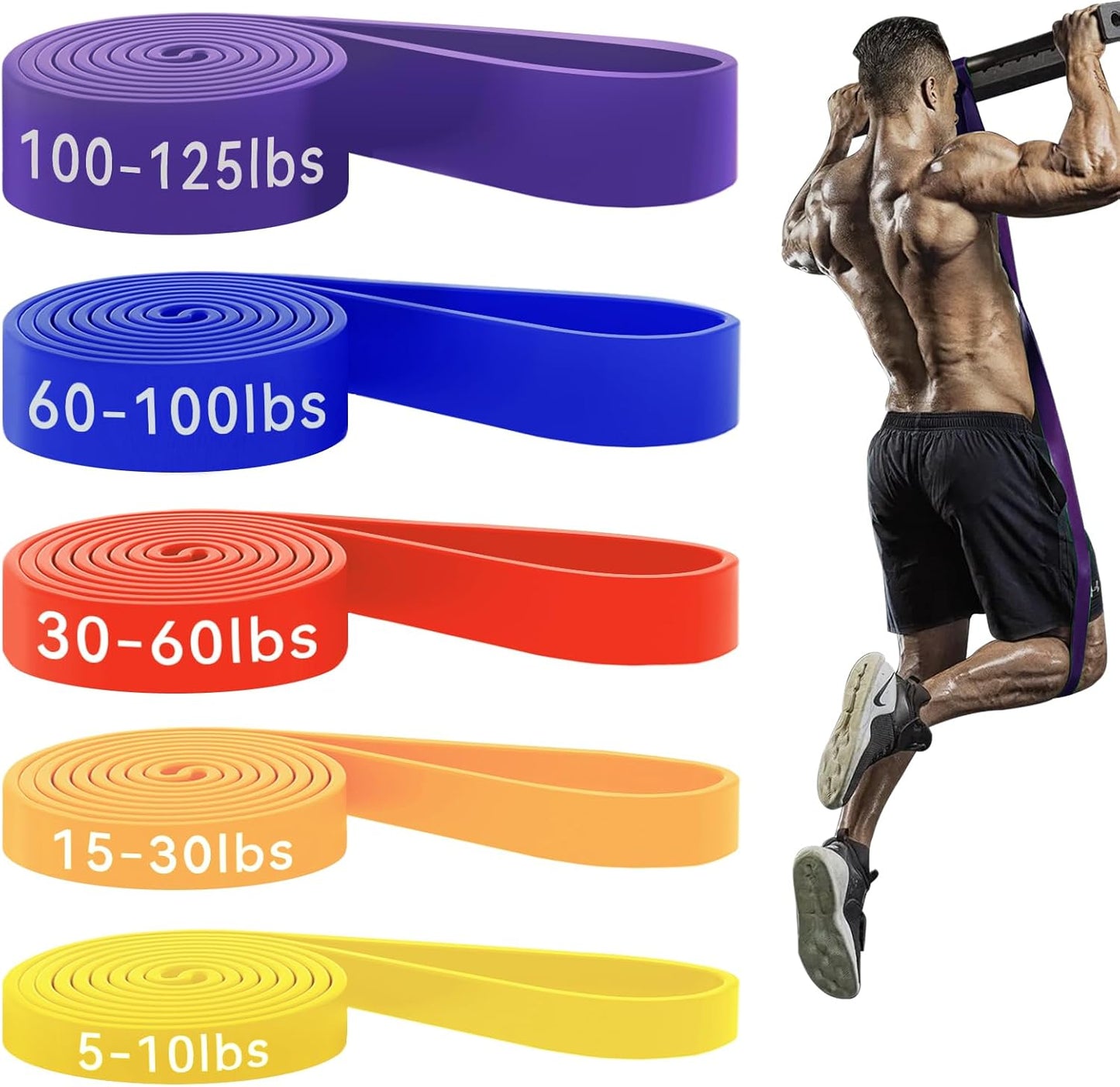 HAPBEAR Pull Up Assistance Bands Set of 5 - Resistance Bands for Working Out, Stretching, Physical Therapy, Muscle Training