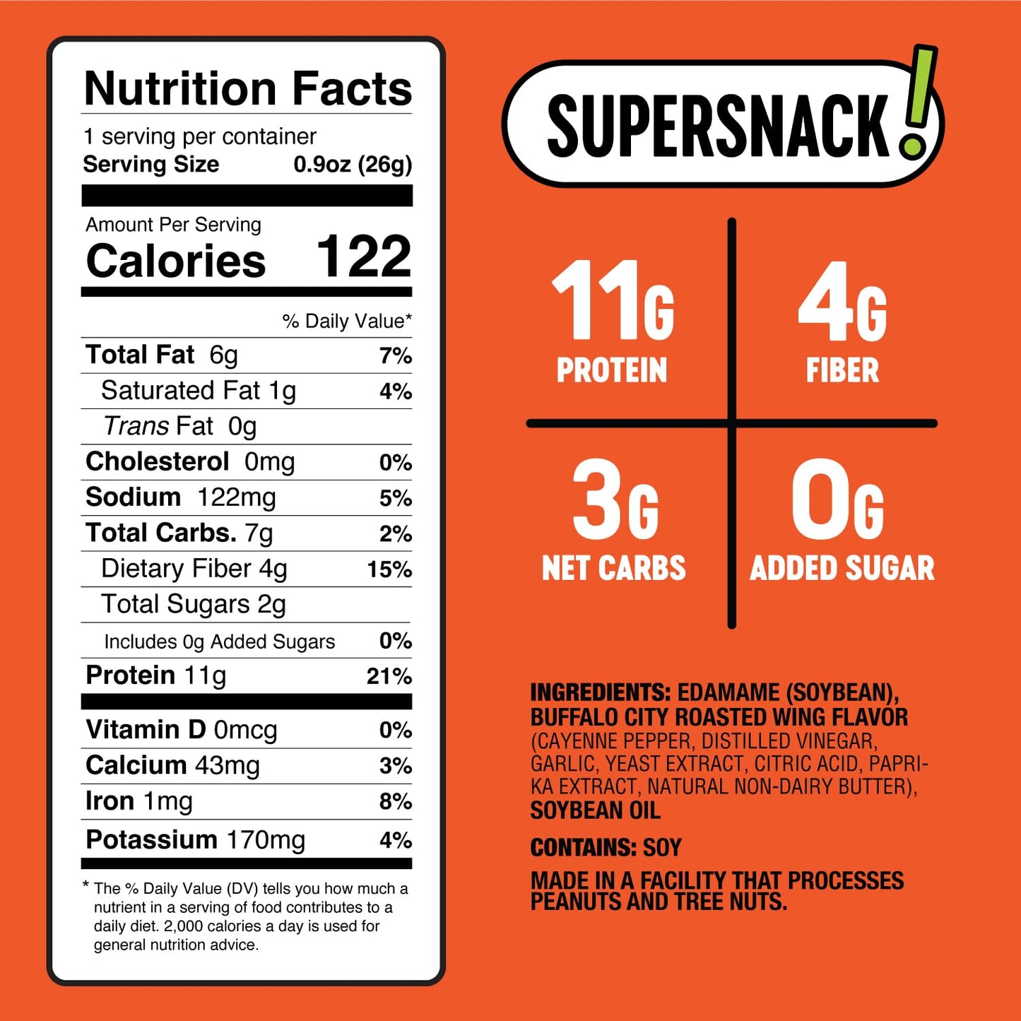 The Only Bean Crunchy Roasted Edamame Snacks (Buffalo) – High Protein (11g), Low Carb Keto Vegan Office Snack, Gluten Free Healthy Snacks for Adults and Kids, 0.9oz (Pack of 10)