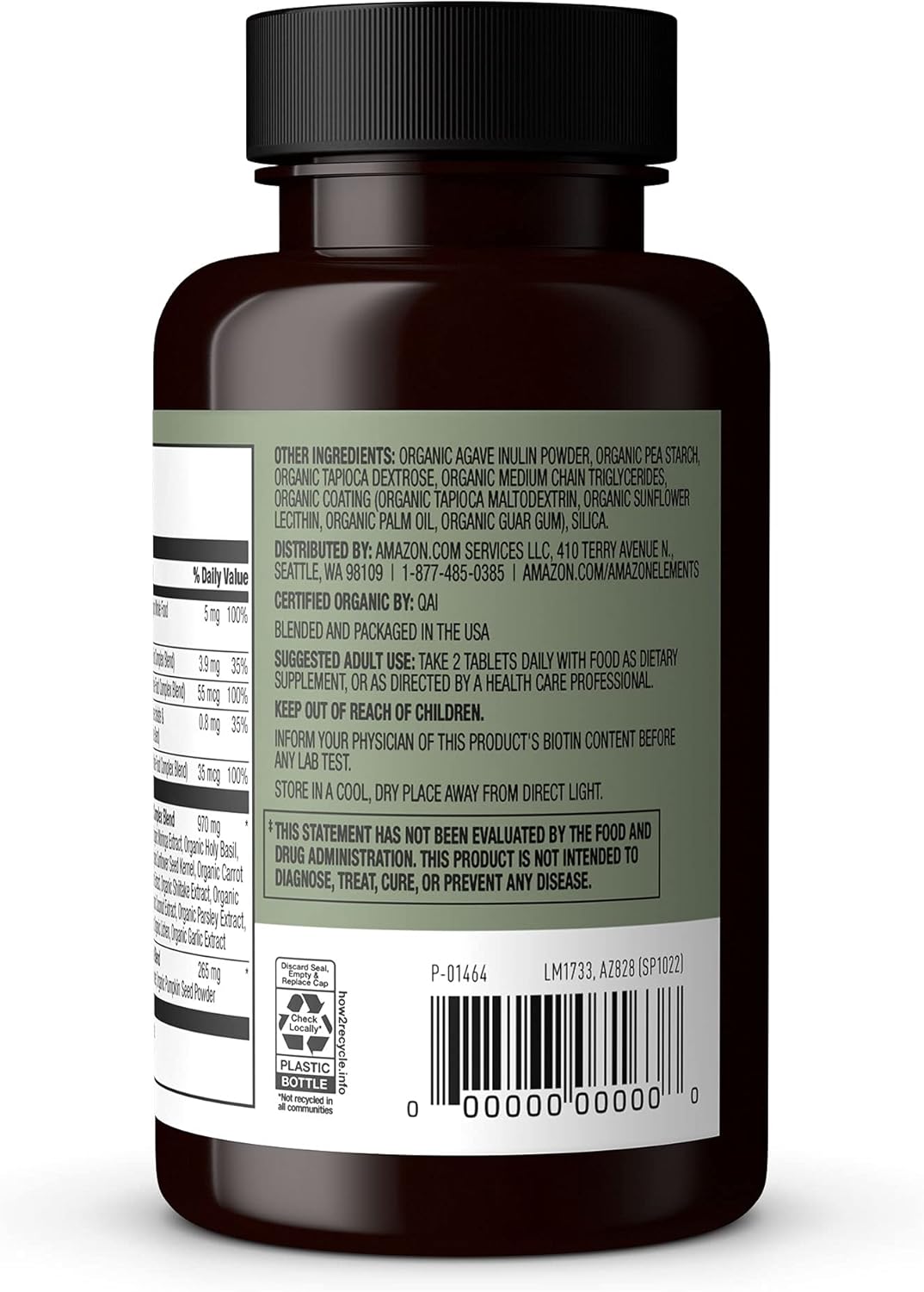 Amazon Elements Organic Whole Food Men's Multi, 60 Tablets (Pack of 2)