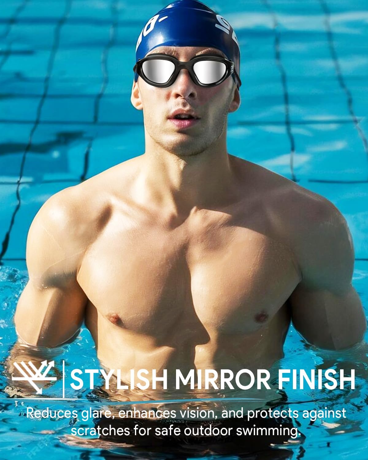 Swim Goggles, Polarized Adult Swimming Goggles Bungee Strap No Hair Pulling Anti-fog Pool Goggles for Men Women