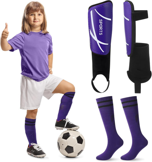 Soccer Shin Guards and Socks Kids Youth Lightweight Soccer Pads Defender with Ankle Protection Ski Shin Guards Football Equipment for Age 4-14 Toddler Boys Girls Teens