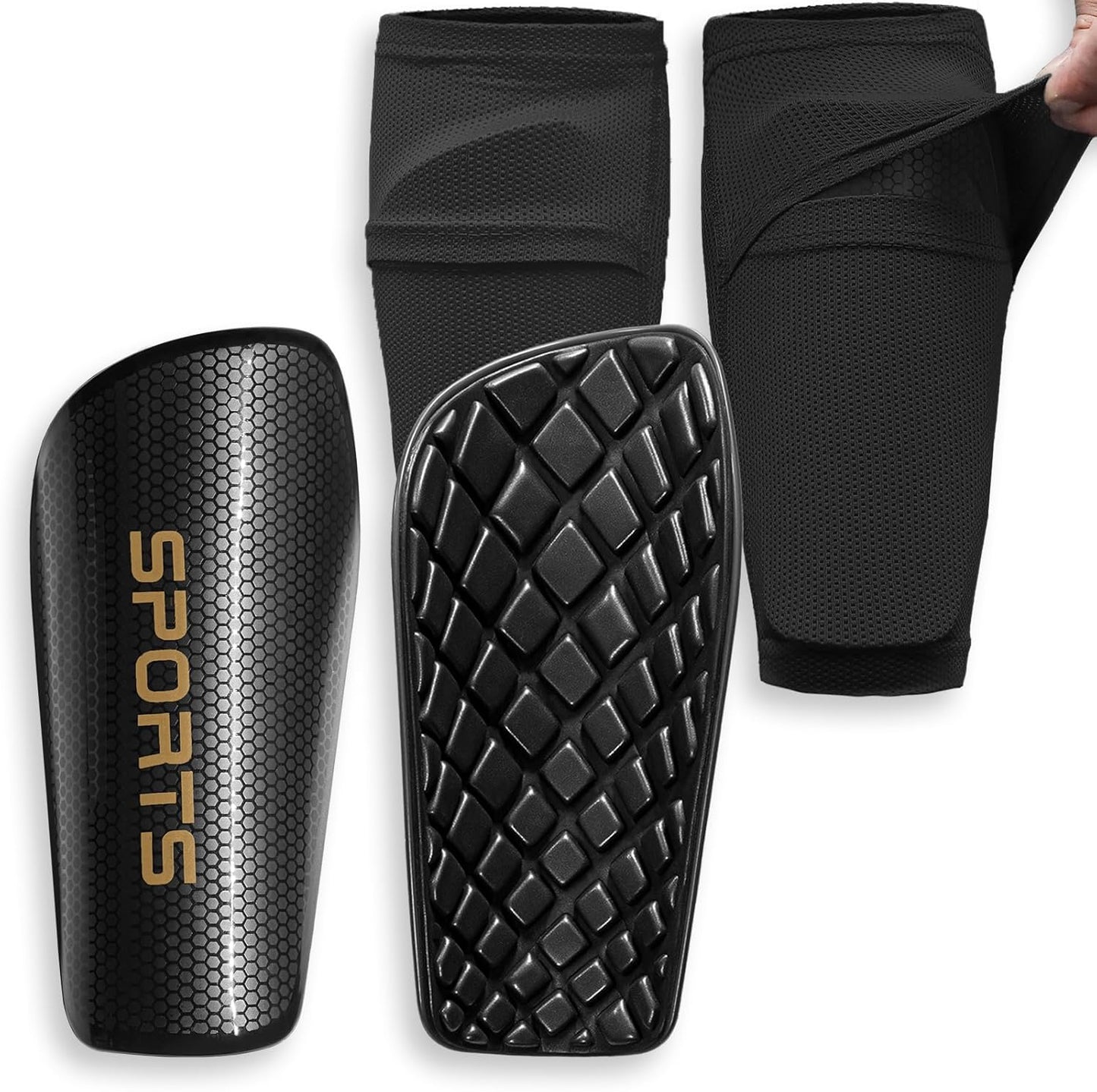 Soccer Shin Guards for Kids Youth Adults - Shin Pads and Sleeves with Optimized Insert Pocket for Boys Girls Men Women for Football Games - Protective Soccer Equipment