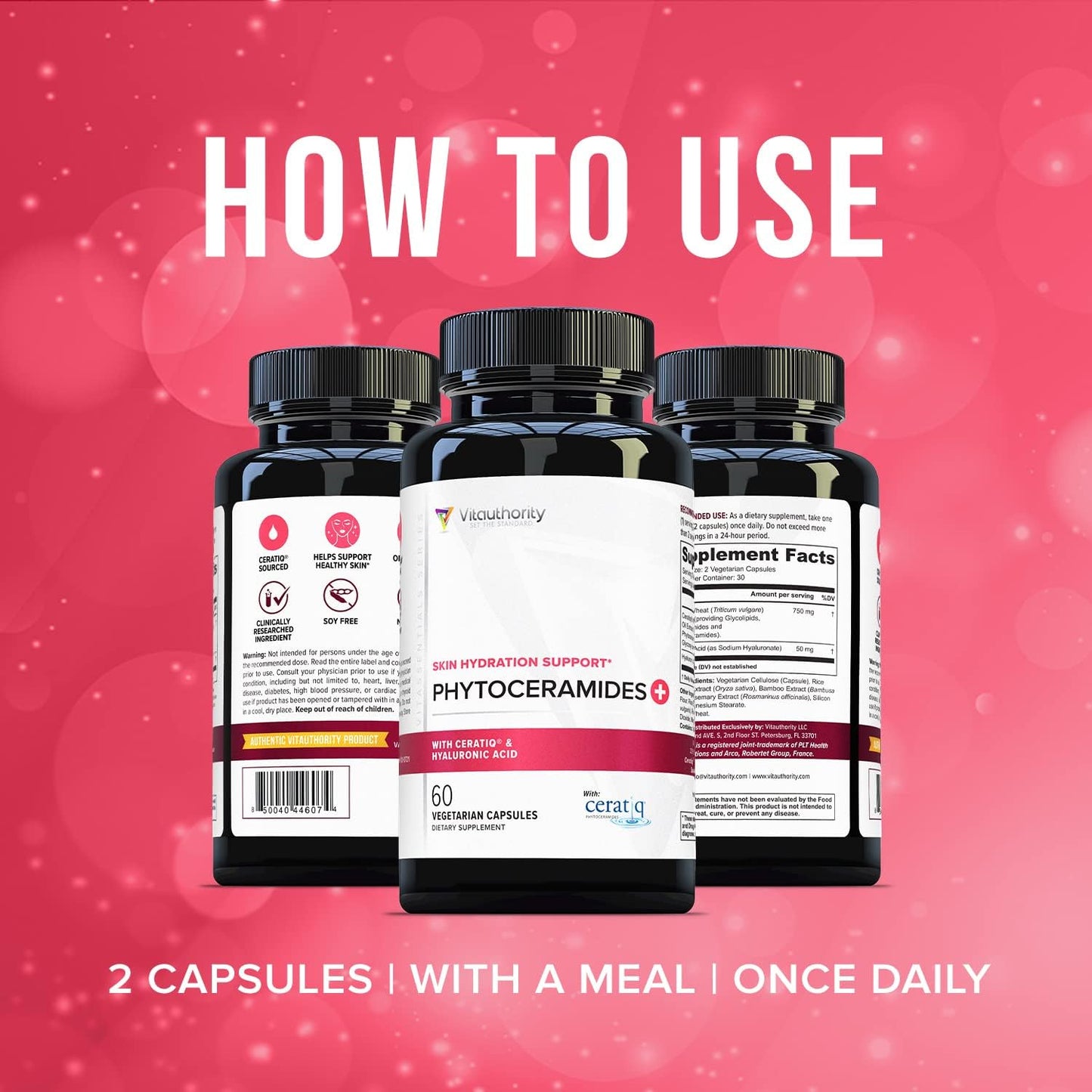 Hydrating Anti Aging Phytoceramides Supplement - Clinically Proven Ceratiq Ceramides with Hyaluronic Acid 700mg - Skin Barrier Repair Itchy Dry Skin Supplement for Women