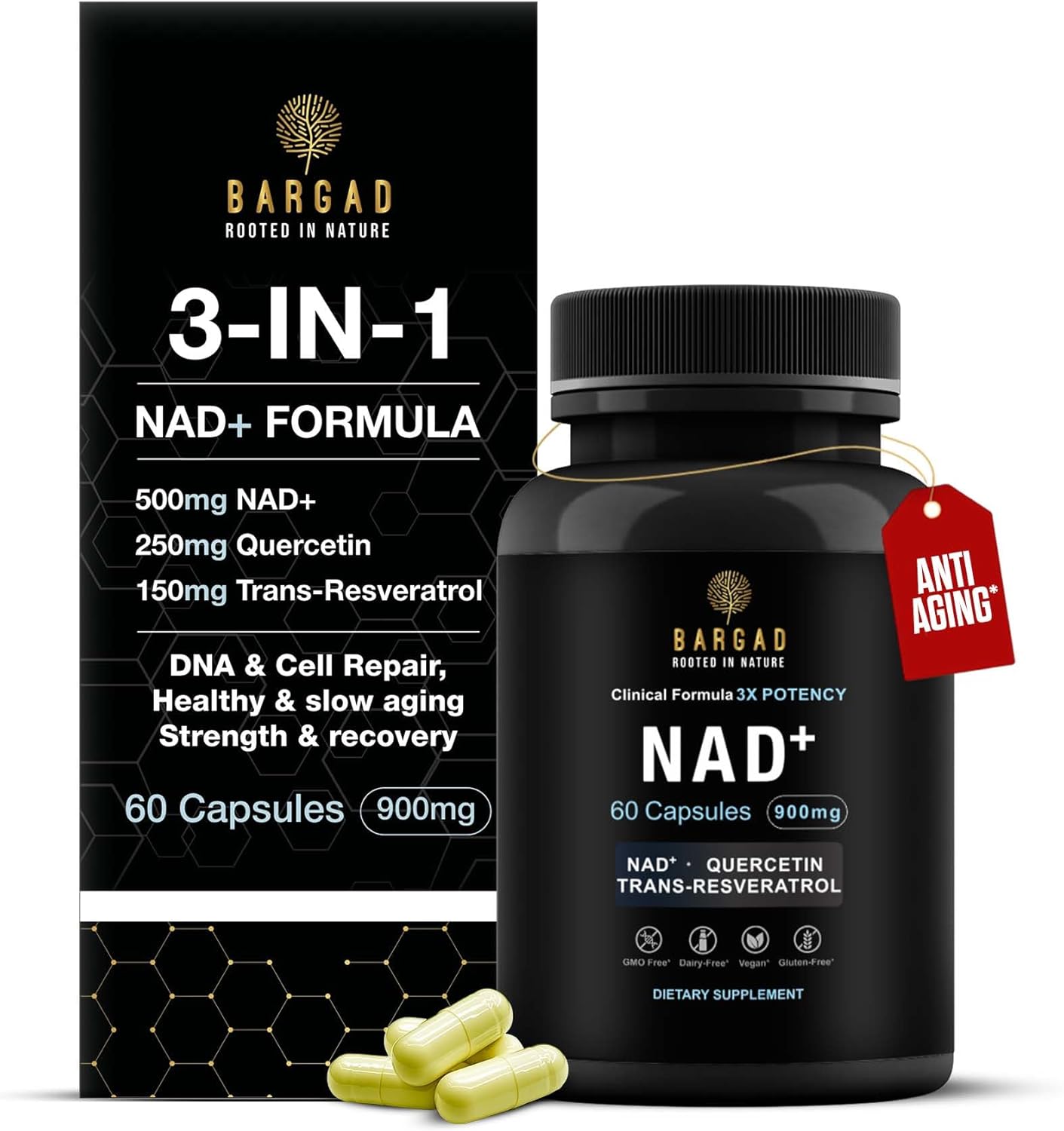 NAD+ Supplement for Anti Aging & Cell Regeneration | NMN Supplement Alternative - NAD with Resveratrol & Quercetin | Boosts Mitochondrial Health, Mental Clarity & Vitality | 60 Count | for Women & Men