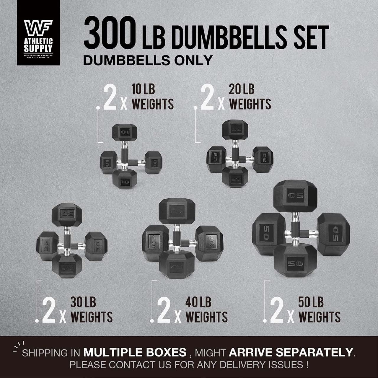 WF Athletic Supply Rubber Encased Hex Dumbbells with Rubber Grip Contoured Handle for Muscle Toning, Strength Building & Full Body Workout