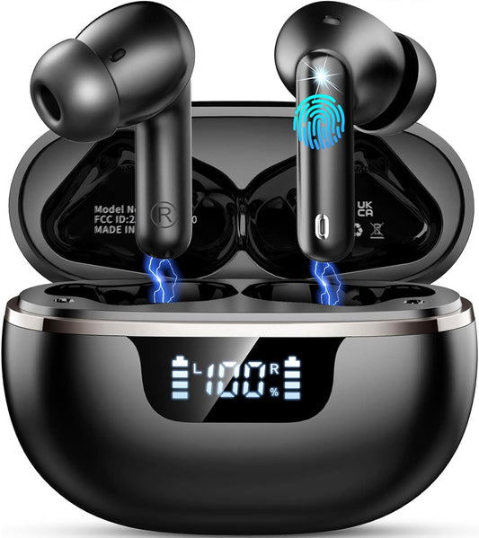 Wireless Earbuds Bluetooth Headphones Noise Cancelling, Bluetooth 5.4 Ear bud with Dynamic Drivers Stereo, 40H Playtime Sports Earphones Wireless Waterproof with LED Power Display for Laptop Pad Phone