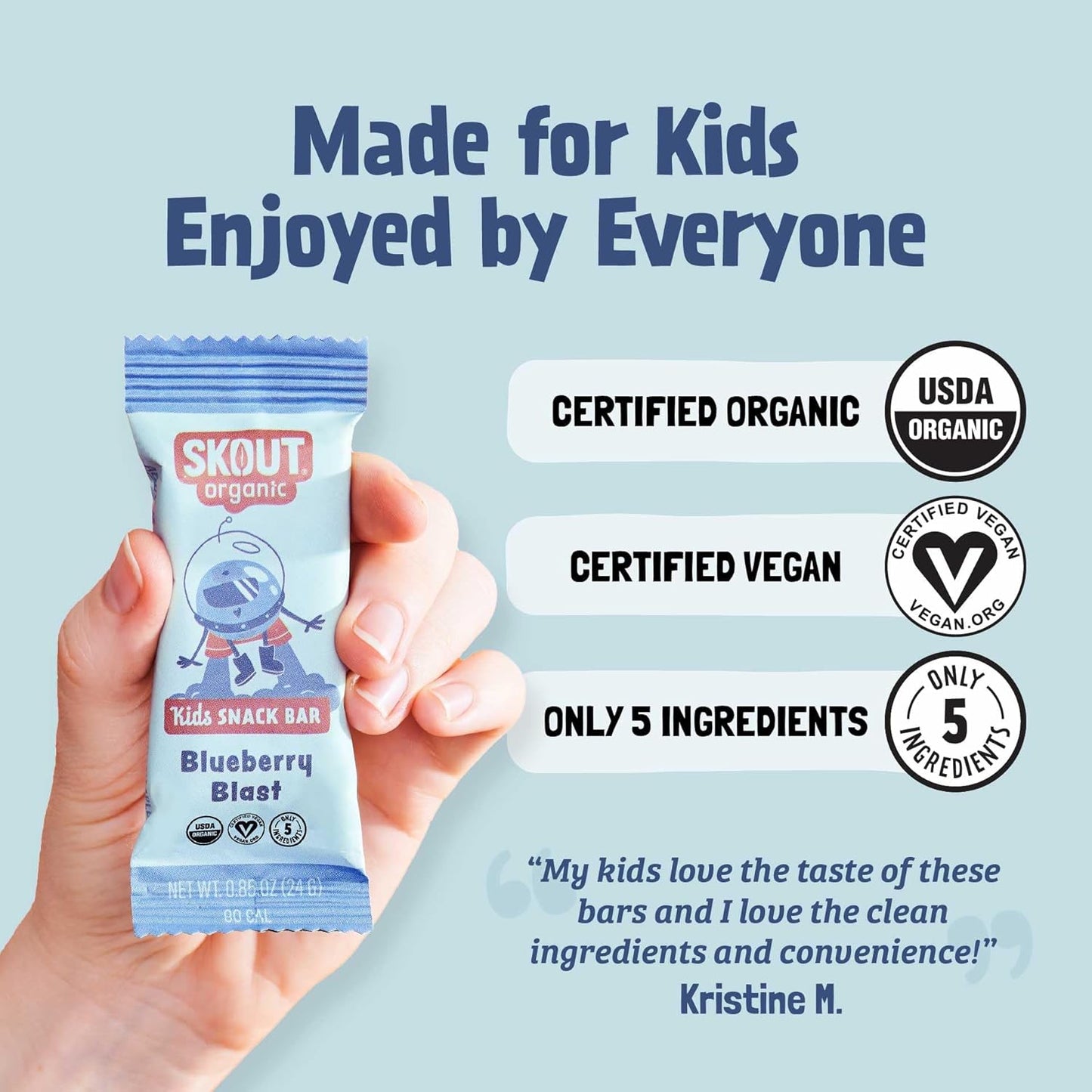 SKOUT Organic Blueberry Blast Real Kids Snack Bars (18 Pack) | Organic Kids Snack Bars | Plant-Based Nutrition, No Added Sugar | Vegan | Gluten, Dairy, Grain, Peanut, Tree Nut & Soy Free