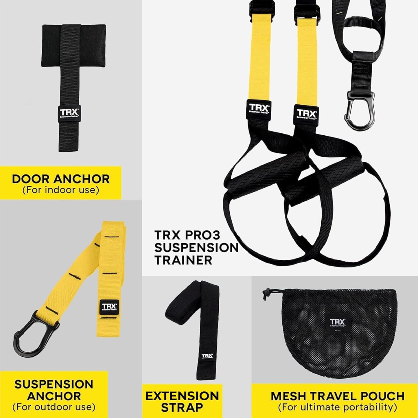 TRX PRO3 Suspension Trainer System, Durable Design for Cross-Training, Weight Training, HIIT Training & Cardio, Includes 3 Anchor Solutions for Indoor & Outdoor Home Gyms