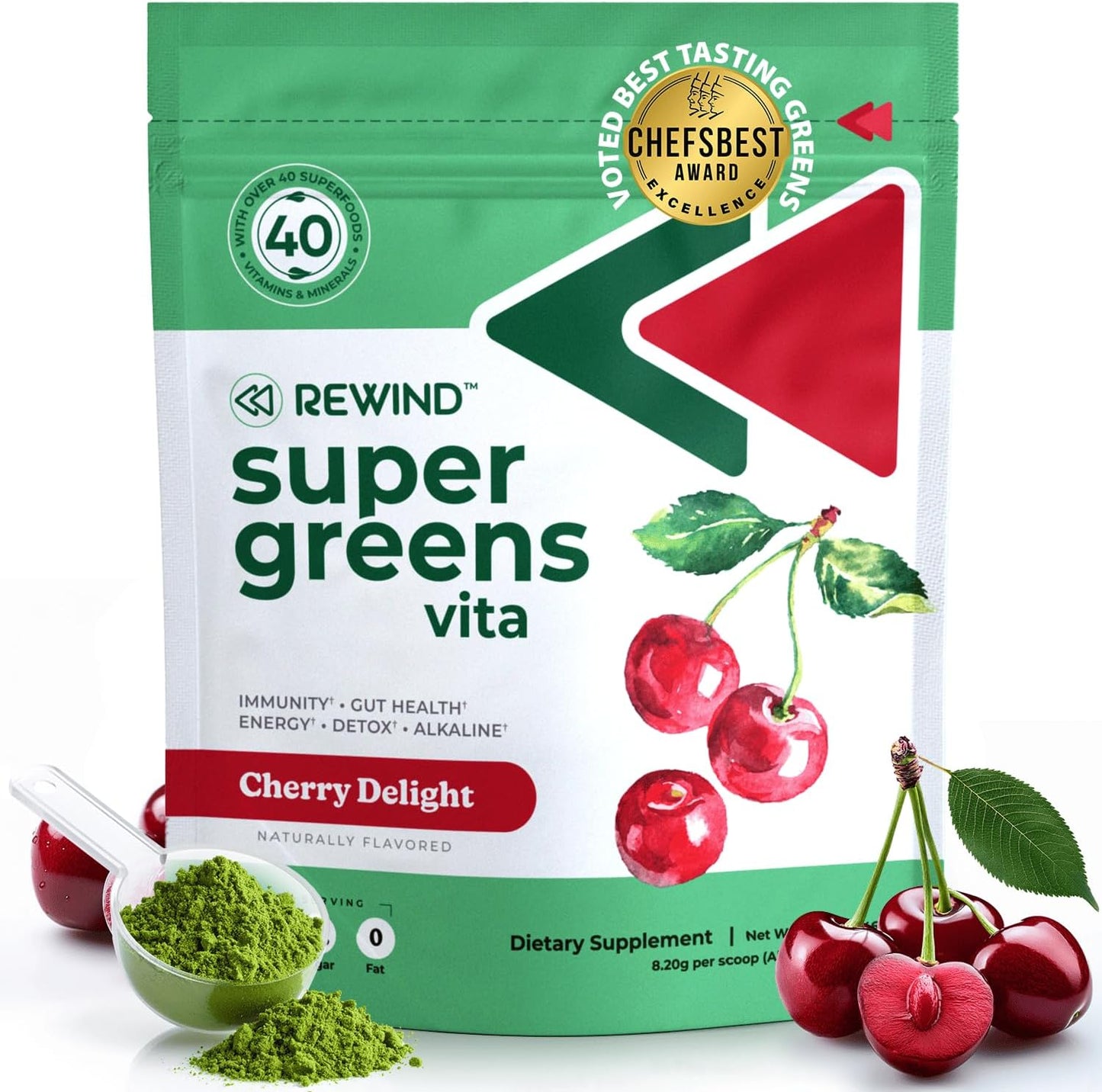 Best Tasting Super Greens Powder with 40+ Superfoods – Delicious Daily Green Powder with Vitamin B12, Zinc, Vitamin C, Magnesium & Calcium – Green Juice Superfood Mix - Cherry Flavor