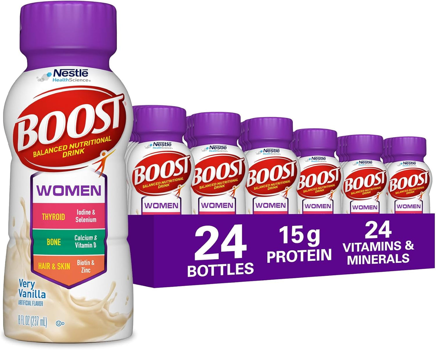 BOOST Women Balanced Nutritional Drink, Very Vanilla, 8 fl oz (Pack of 24)