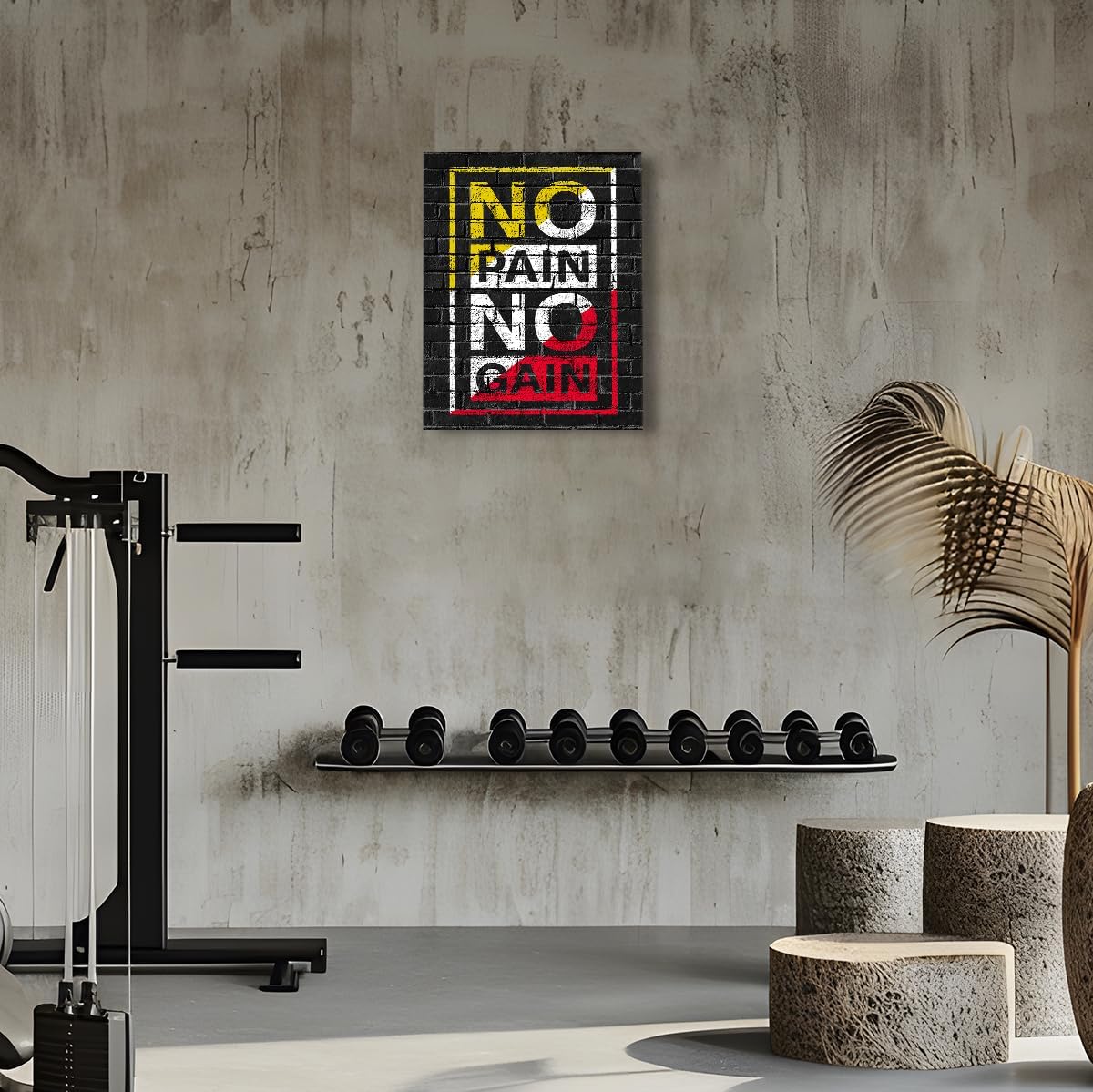 Gym Quotes Wall Art,Inspirational Workout Wall Decor,No Pain No Gain Canvas Wall Art for Home Gym Exercise Fitness Room