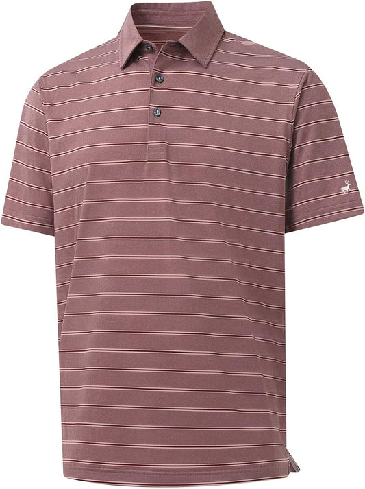Rouen Polo Shirts for Men Dry Fit Performance Heather Stripe Golf Polo Moisture Wicking Lightweight Breathable Golf Shirts