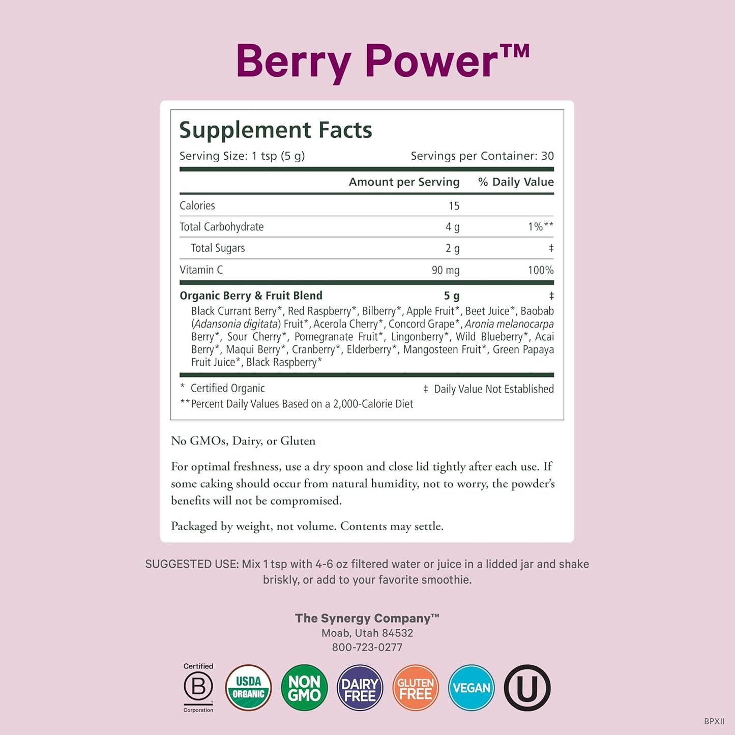 PURE SYNERGY Berry Power | Organic Berry and Fruit Powder | Antioxidant Supplement with Organic Acai, Camu Camu, and Wild Blueberry | for Healthy Aging, Immune, and Skin Support (5.3 oz Powder)
