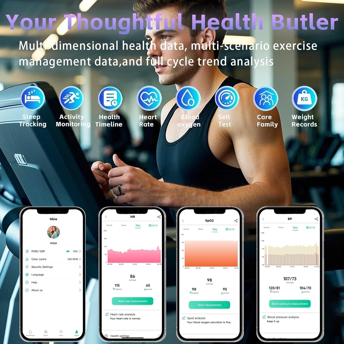 Smart Ring for Men Women – Fitness Tracker Ring with Heart Rate, SpO2, Blood Pressure, Sleep Monitoring, Step & Calorie Counter, No Subscription Fee, iOS & Android Compatible (Black, 10)