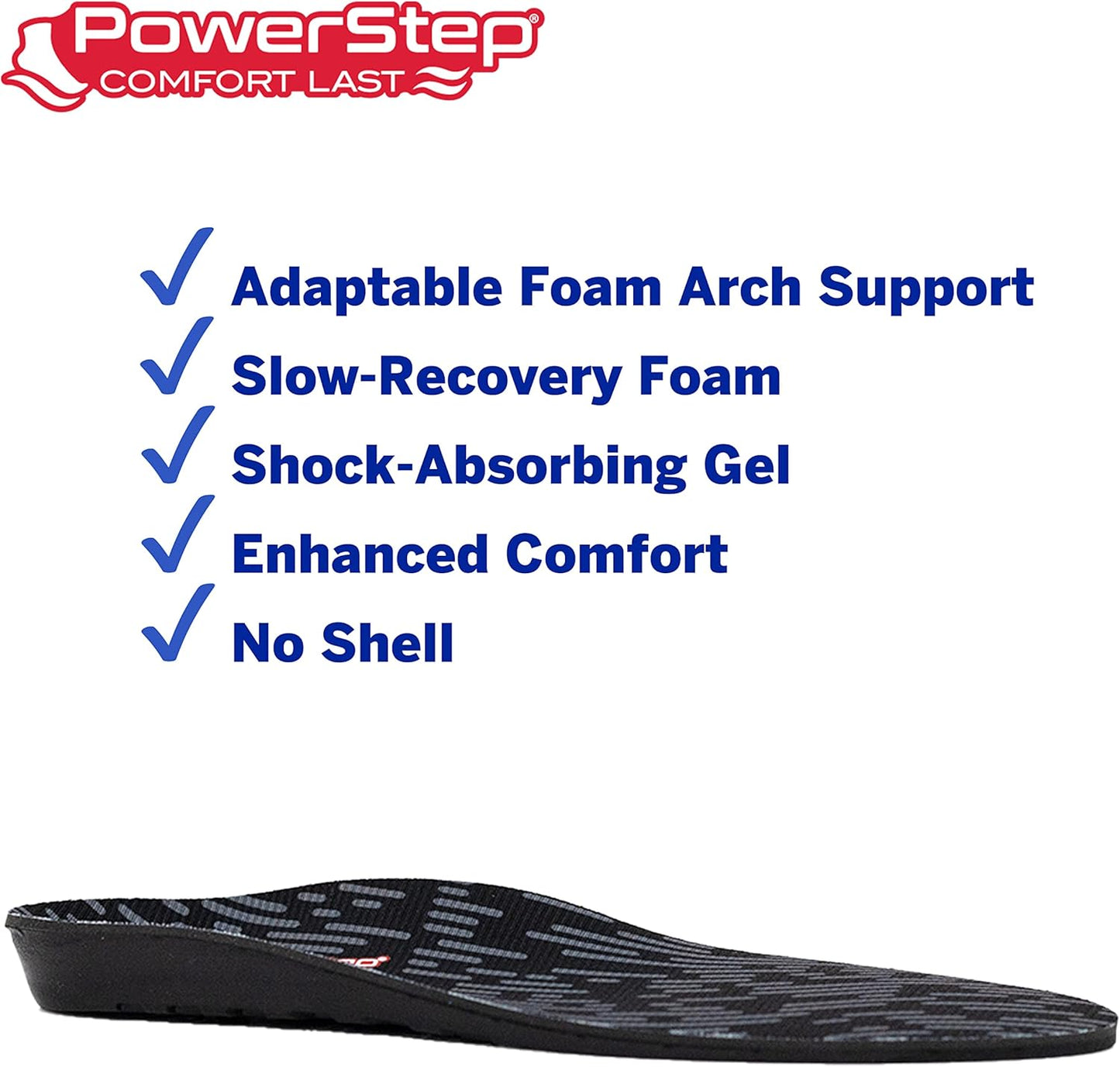 PowerStep Comfort Last Insoles, Cushioning Gel Insoles for Standing All Day, Supports Metatarsal Pain, Foot Arch, Heel Pain, All Day Comfort, Made in The USA (Men's 7-8.5 / Women's 9-10.5)