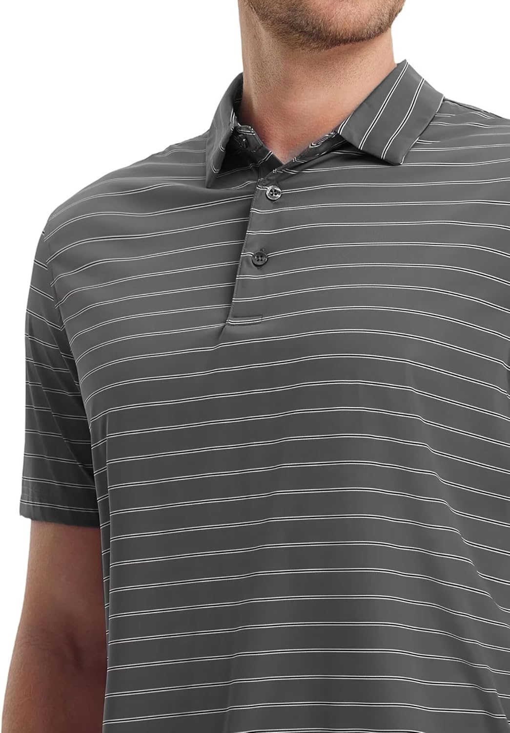 M MAELREG Mens Striped Golf Shirts Short Sleeve Silk-Like Touch Water-Resistant Breathable Soft Collared Polo Shirts for Men