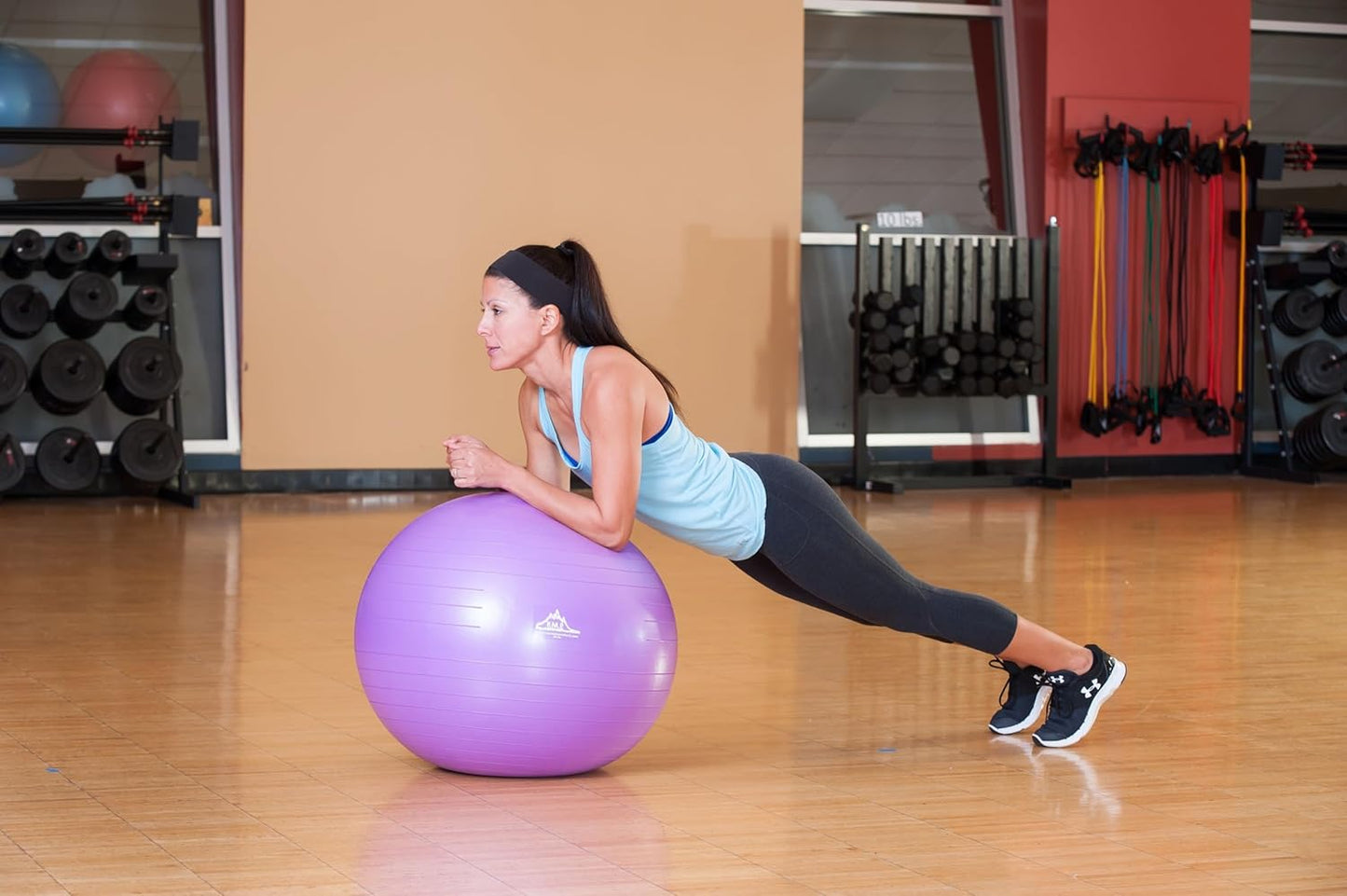 Black Mountain Products Exercise Stability Yoga Ball, Foot Pump, Ball Plug, Plug Puller, 2000 Lbs Static Weight Capacity Antiburst