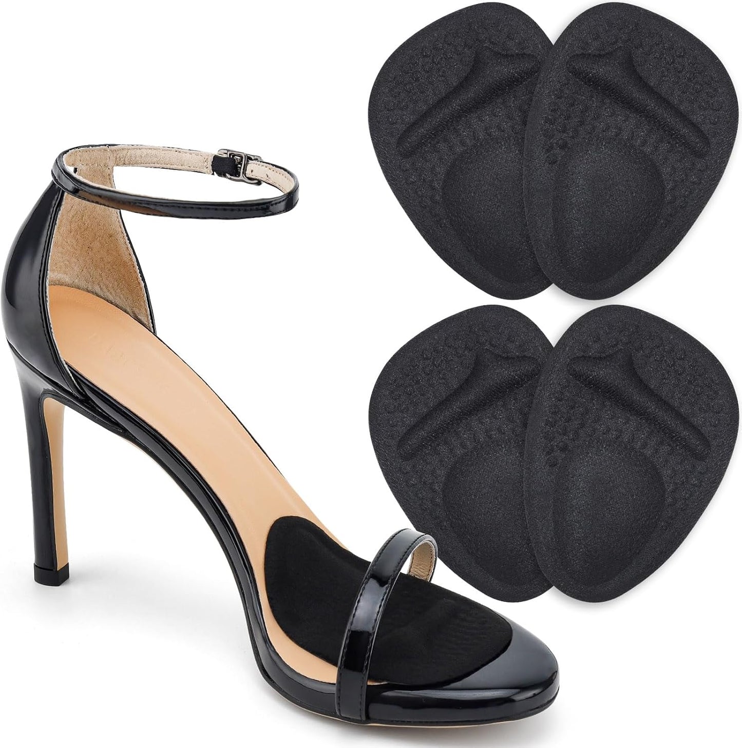 Ball of Foot Cushions, Metatarsal Pads Women, High Heels Non-Slip Comfort Pads, Shoe Support for Metatarsalgia Mortons Neuroma Pain Relief (2 Pairs,Black)