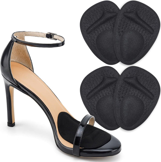 Ball of Foot Cushions, Metatarsal Pads Women, High Heels Non-Slip Comfort Pads, Shoe Support for Metatarsalgia Mortons Neuroma Pain Relief (2 Pairs,Black)