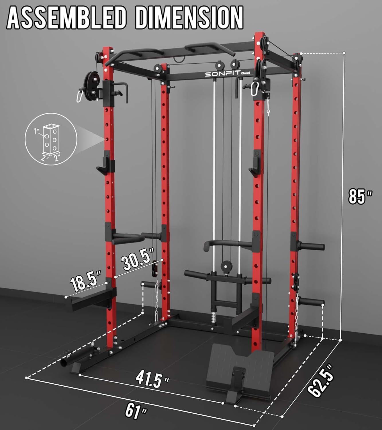 Eonfit E2 Power Cage，1500LB Squat Rack with Cable Crossover System.Multi-Function Power Rack for Home Gum.All-in-One Squat Rack with More Training Attachments