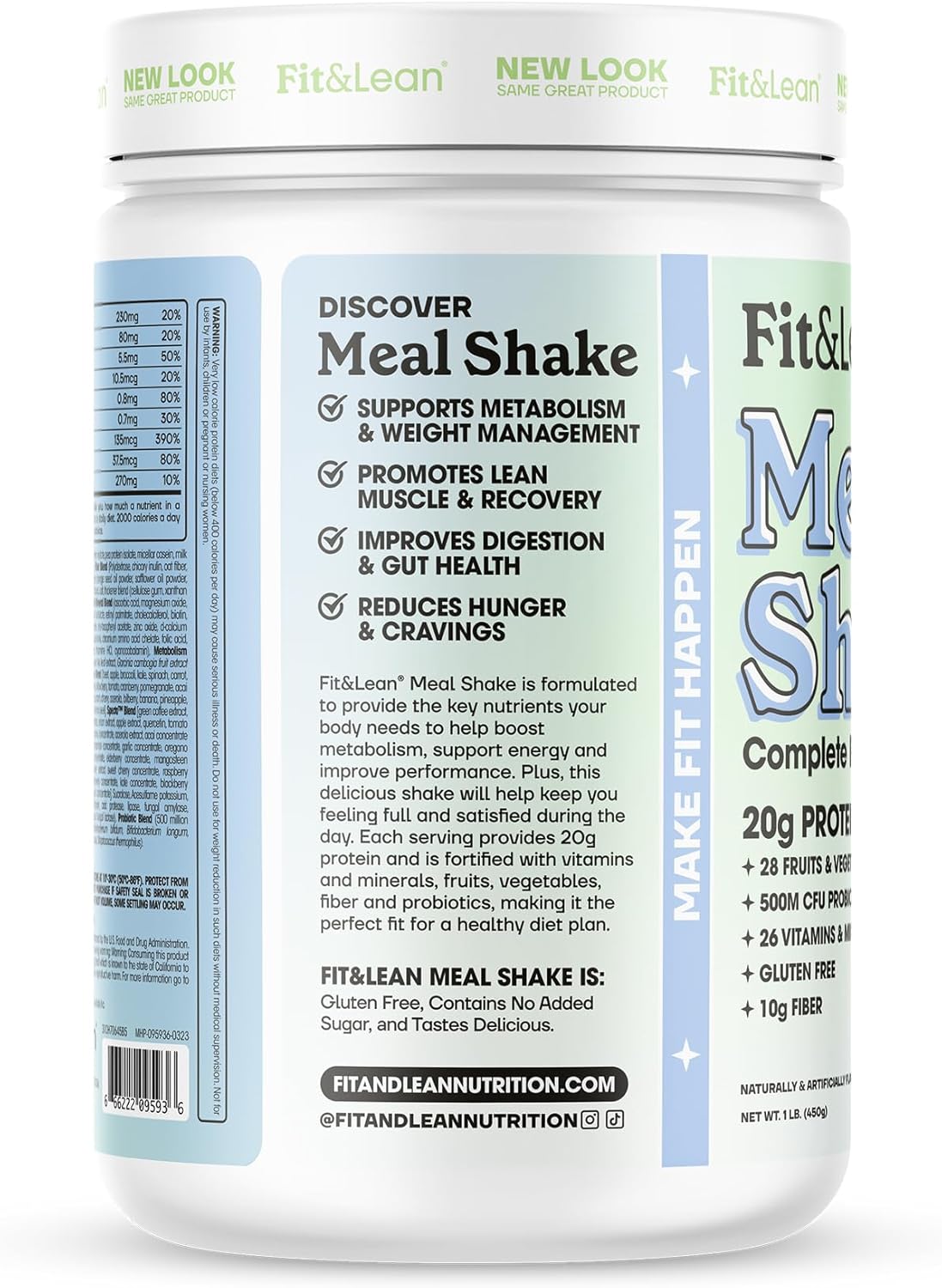 Fit & Lean Meal Shake Meal Replacement with Protein, Fiber, Probiotics and Organic Fruits & Vegetables, Chocolate Peanut Butter Pie, 1lb, 10 Servings