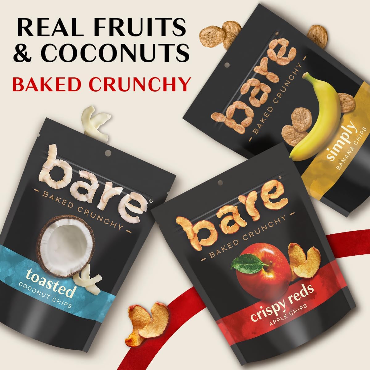 Bare Baked Crunchy, Apples Fuji & Reds, 3.4 Ounce (Pack of 6)